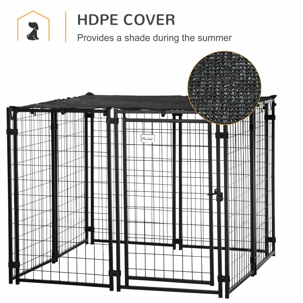 EASYCOMFORT Foldable Dog Run with Cover, 8 Panels with Lockable Door, 141x141x113cm, Black