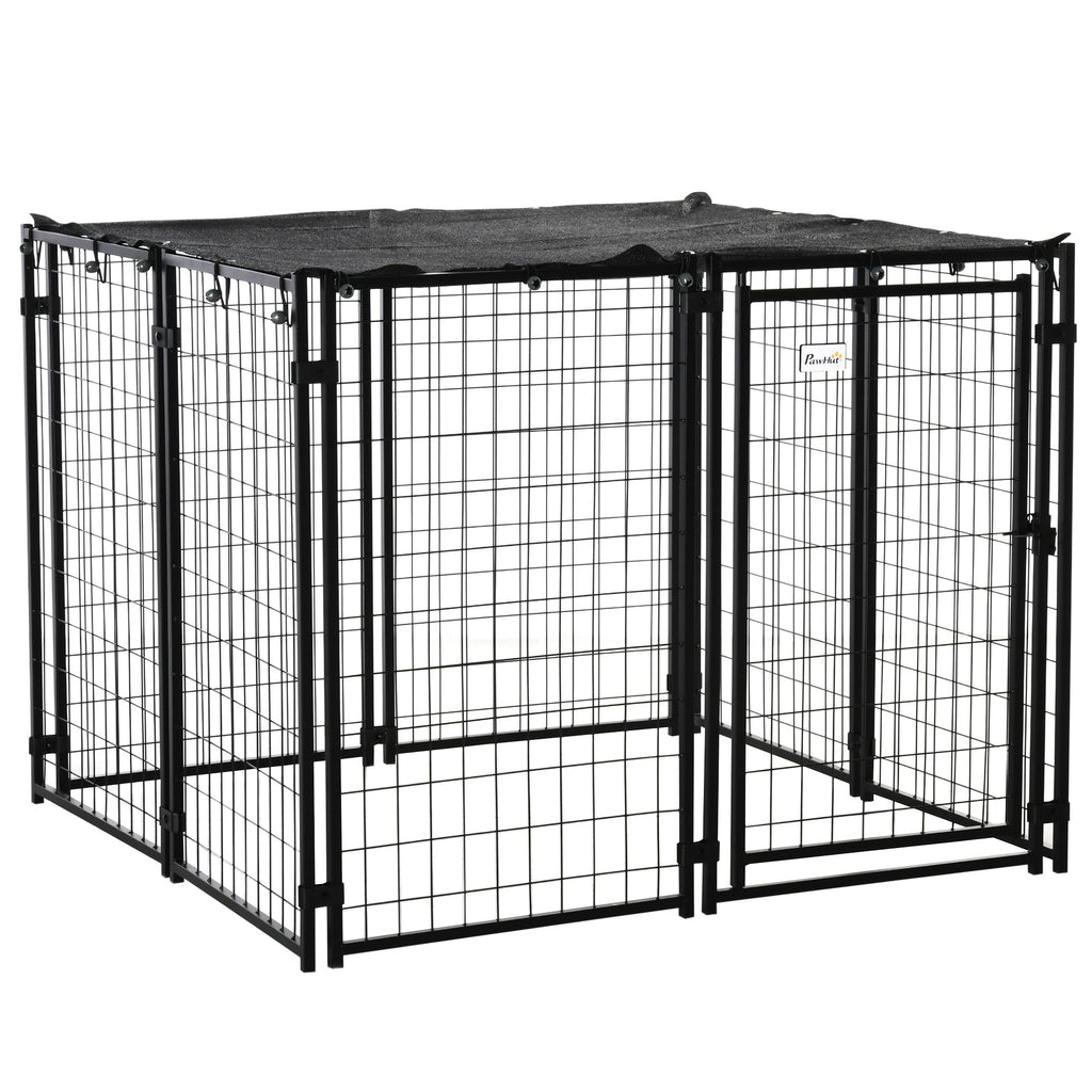 EASYCOMFORT Foldable Dog Run with Cover, 8 Panels with Lockable Door, 141x141x113cm, Black