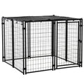 EASYCOMFORT Foldable Dog Run with Cover, 8 Panels with Lockable Door, 141x141x113cm, Black
