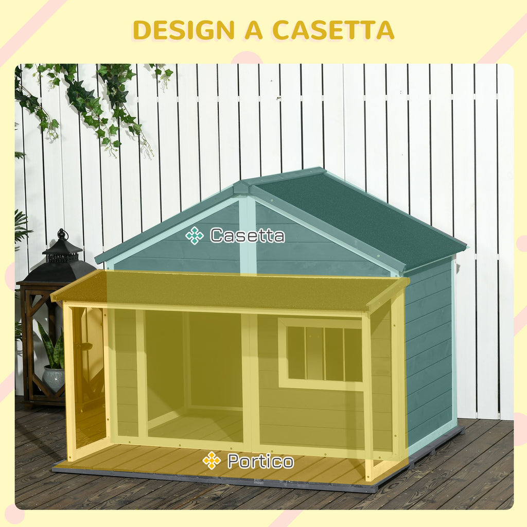 Easycomfort Cuccia per Cani da Esterno with Terrazza, Finestra e Tetto Impermeabile, 124x112x105cm, Grigio