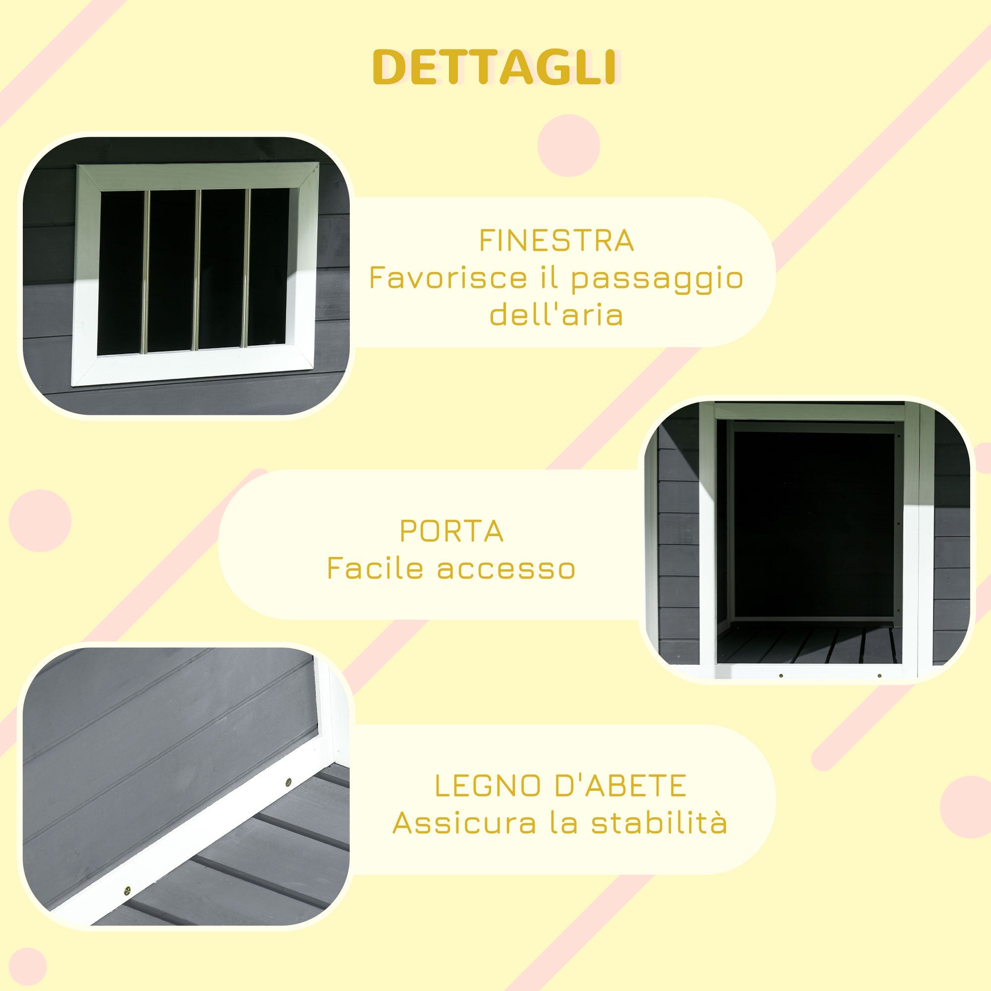 Easycomfort Cuccia per Cani da Esterno with Terrazza, Finestra e Tetto Impermeabile, 124x112x105cm, Grigio