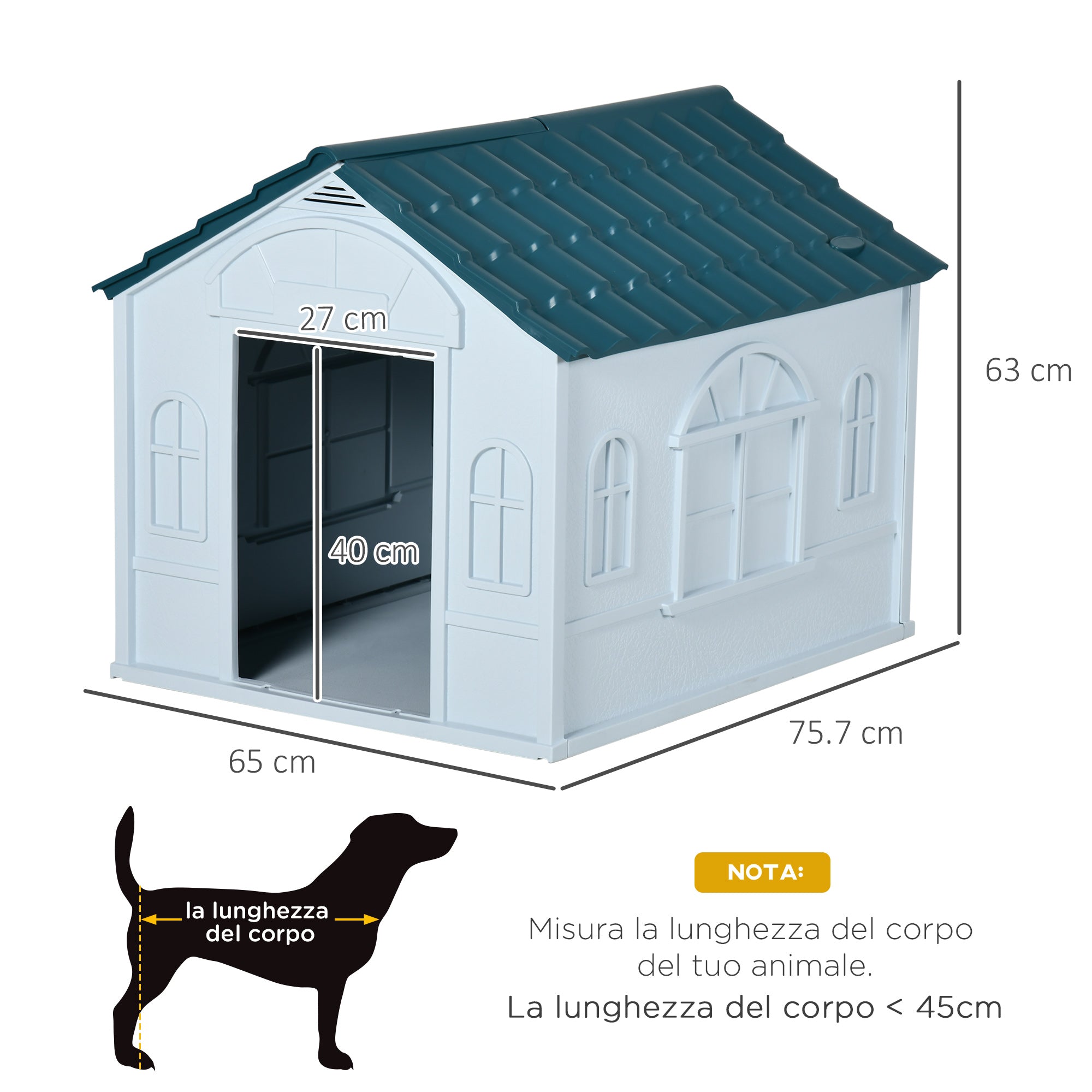 EASYCOMFORT Kennel for Medium and Small Dogs max 20kg in Waterproof PP, 65x75.7x63 cm, Blue