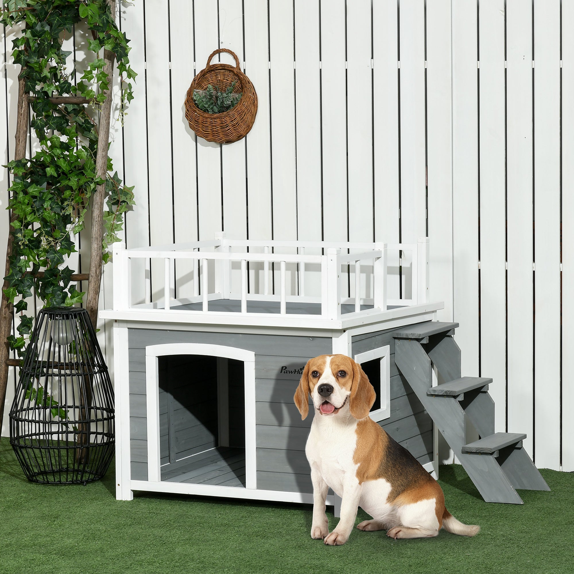 EasyComfort hondenhok met terras en trapje 121x77x78 cm lichtgrijs