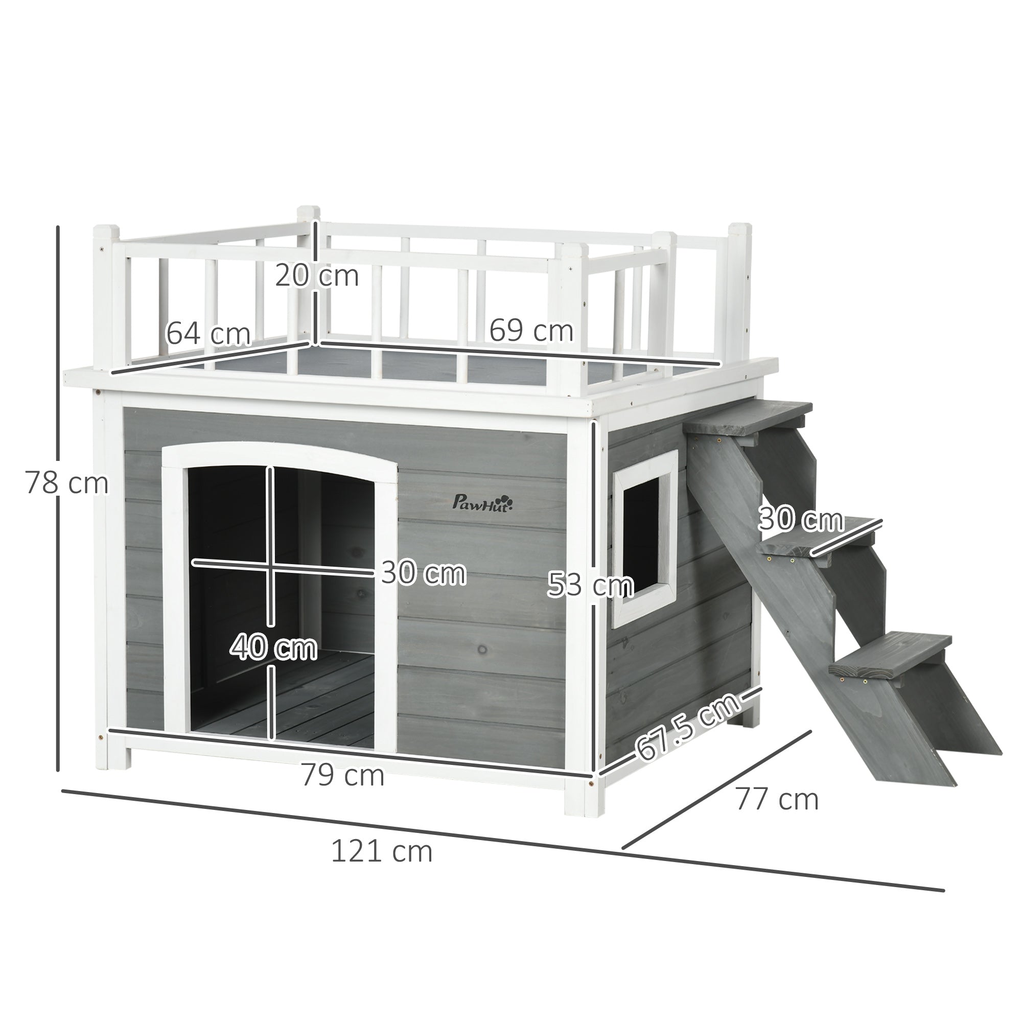 EasyComfort hondenhok met terras en trapje 121x77x78 cm lichtgrijs
