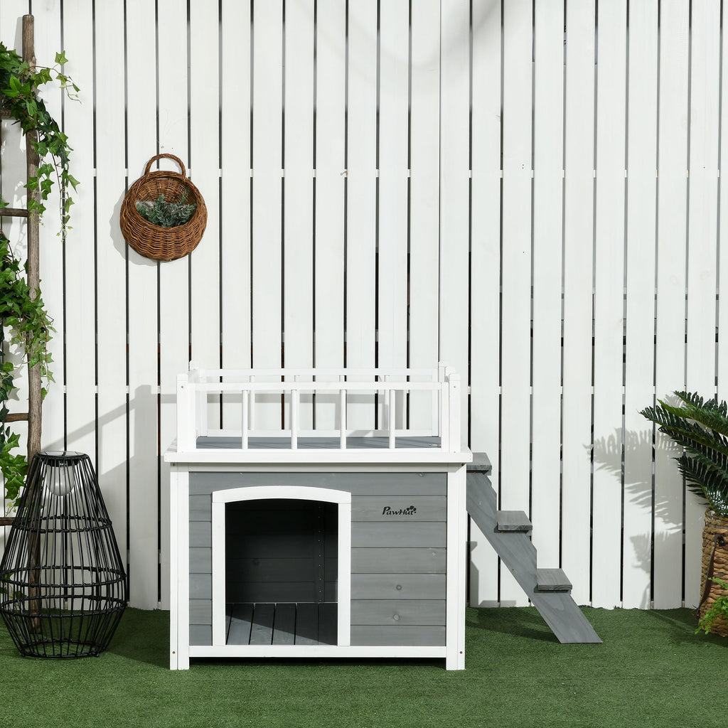 EasyComfort hondenhok met terras en trapje 121x77x78 cm lichtgrijs