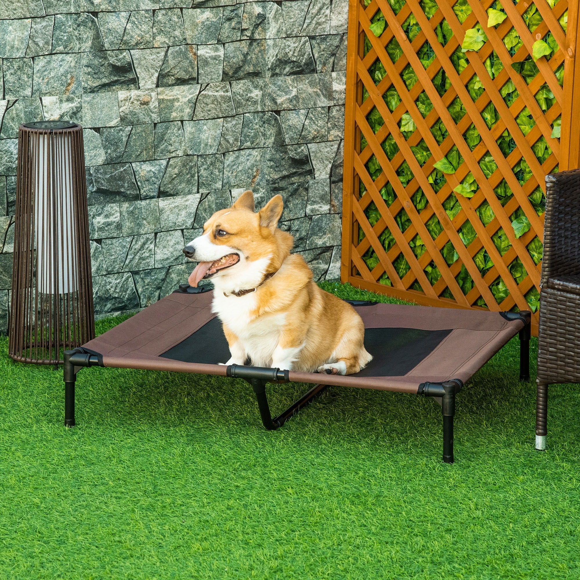 EASYCOMFORT Dog Bed in Metal and Breathable Oxford Fabric, 92x76x18cm Brown and Black