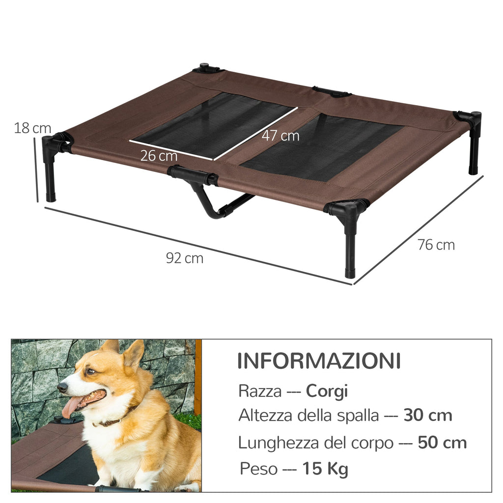 EASYCOMFORT Dog Bed in Metal and Breathable Oxford Fabric, 92x76x18cm Brown and Black