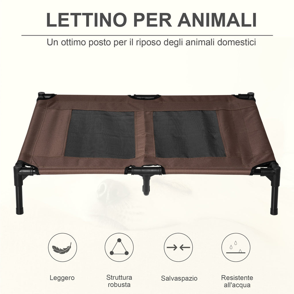 EASYCOMFORT Dog Bed in Metal and Breathable Oxford Fabric, 92x76x18cm Brown and Black