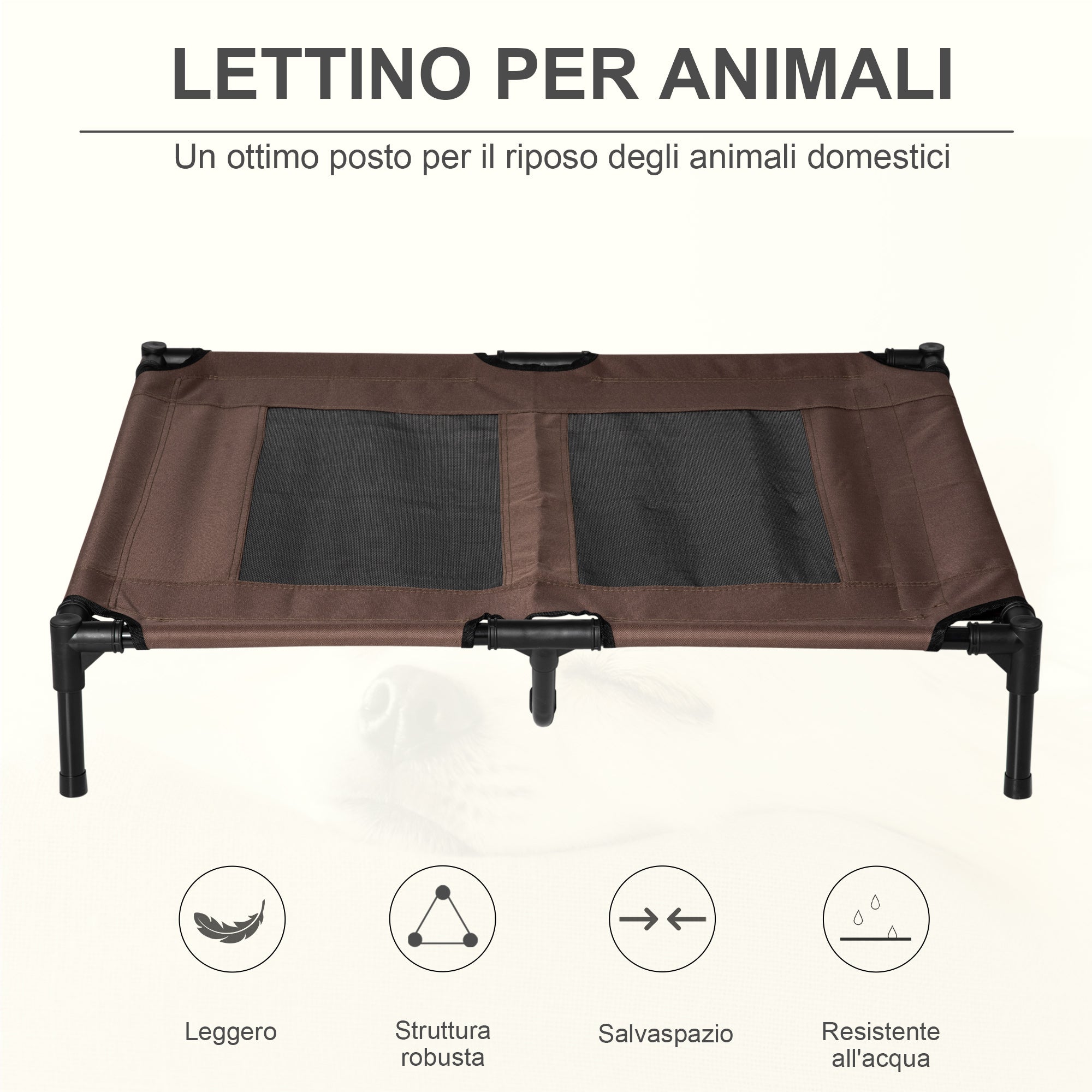 EASYCOMFORT Dog Bed in Metal and Breathable Oxford Fabric, 92x76x18cm Brown and Black
