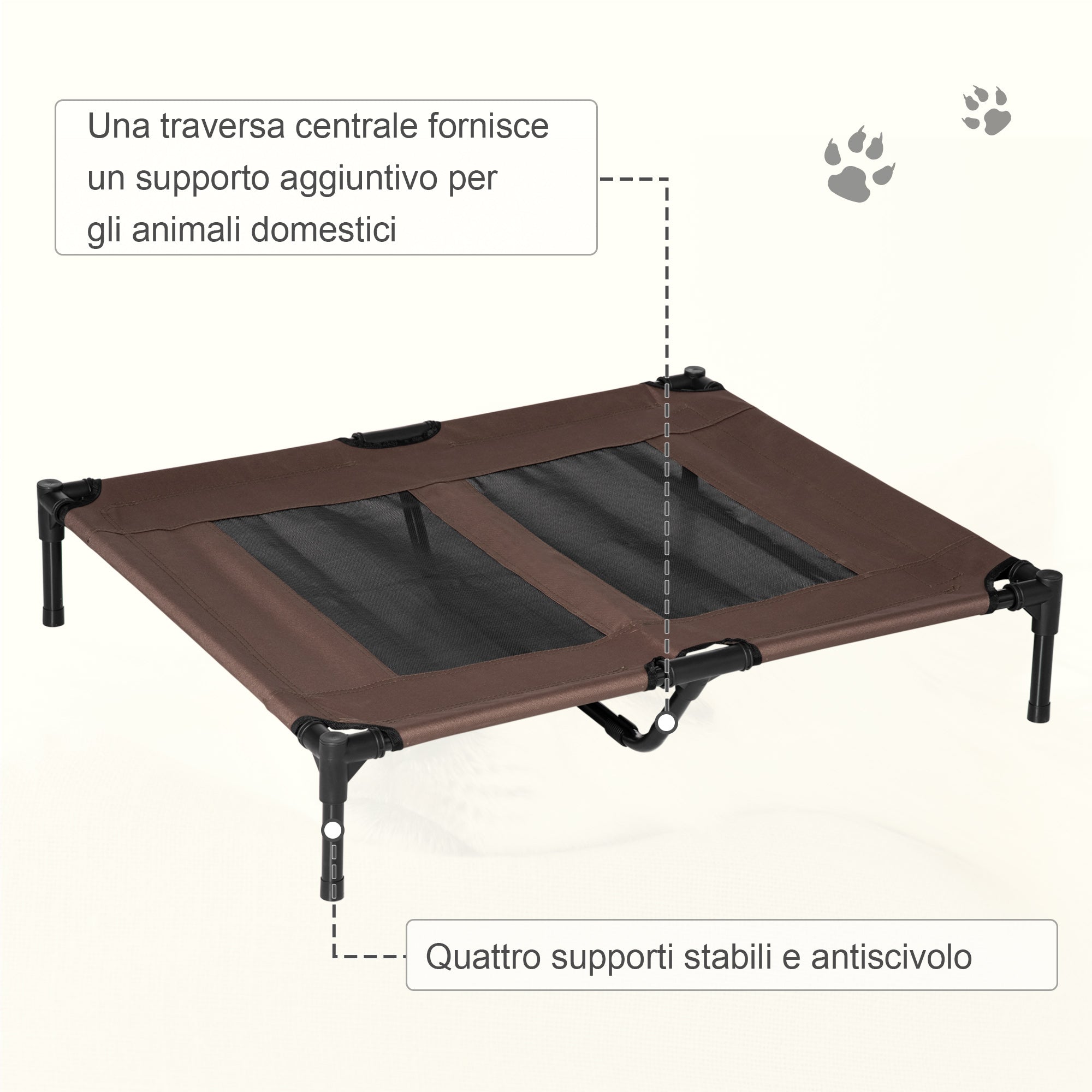 EASYCOMFORT Dog Bed in Metal and Breathable Oxford Fabric, 92x76x18cm Brown and Black