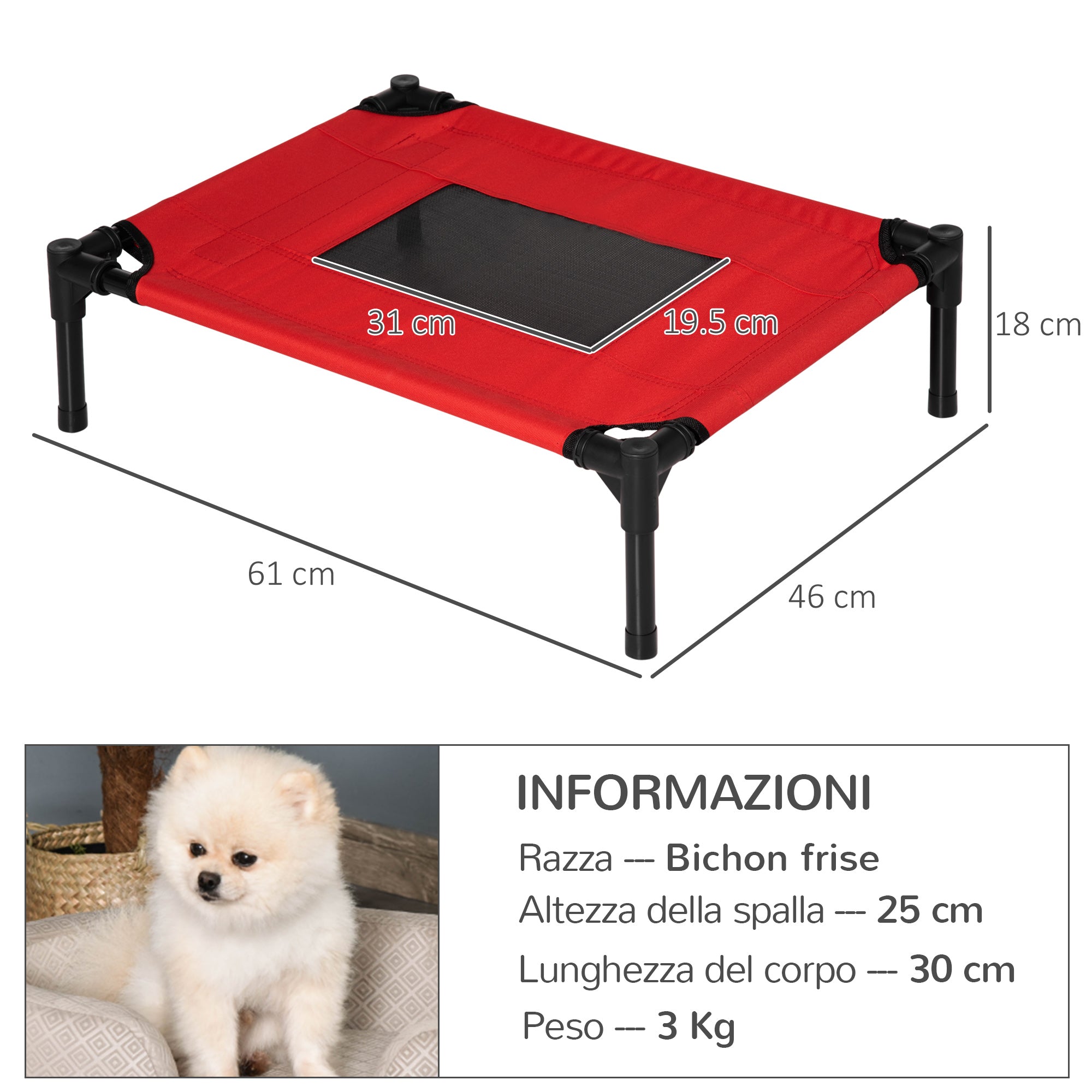 EasyComfort Breathable hondenbed – tot 11,3 kg – binnen & buiten – rood