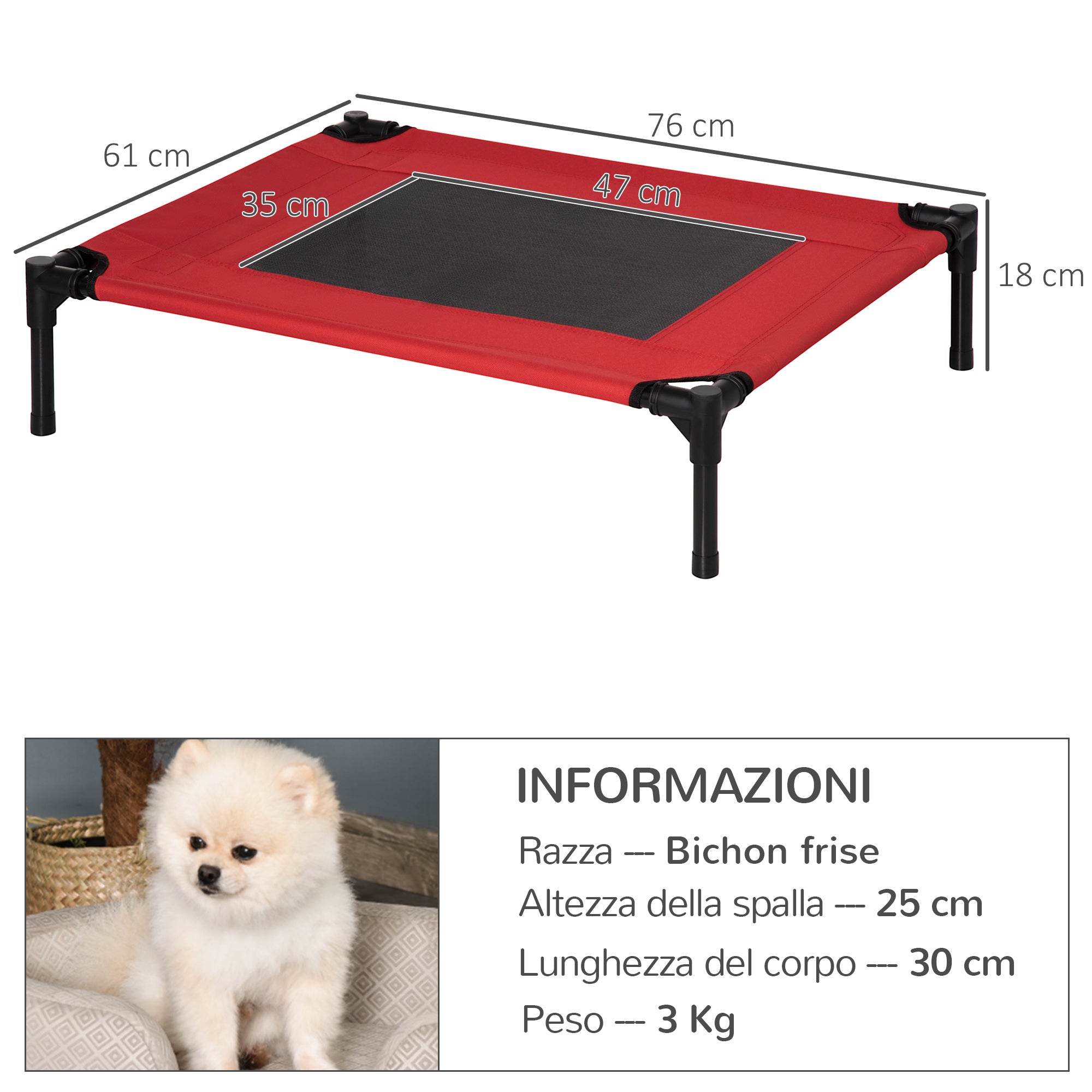EASYCOMFORT Summer Kennel Bed for Dogs up to 18kg Outdoor and Indoor Pet Bed 76x61x18cm Red