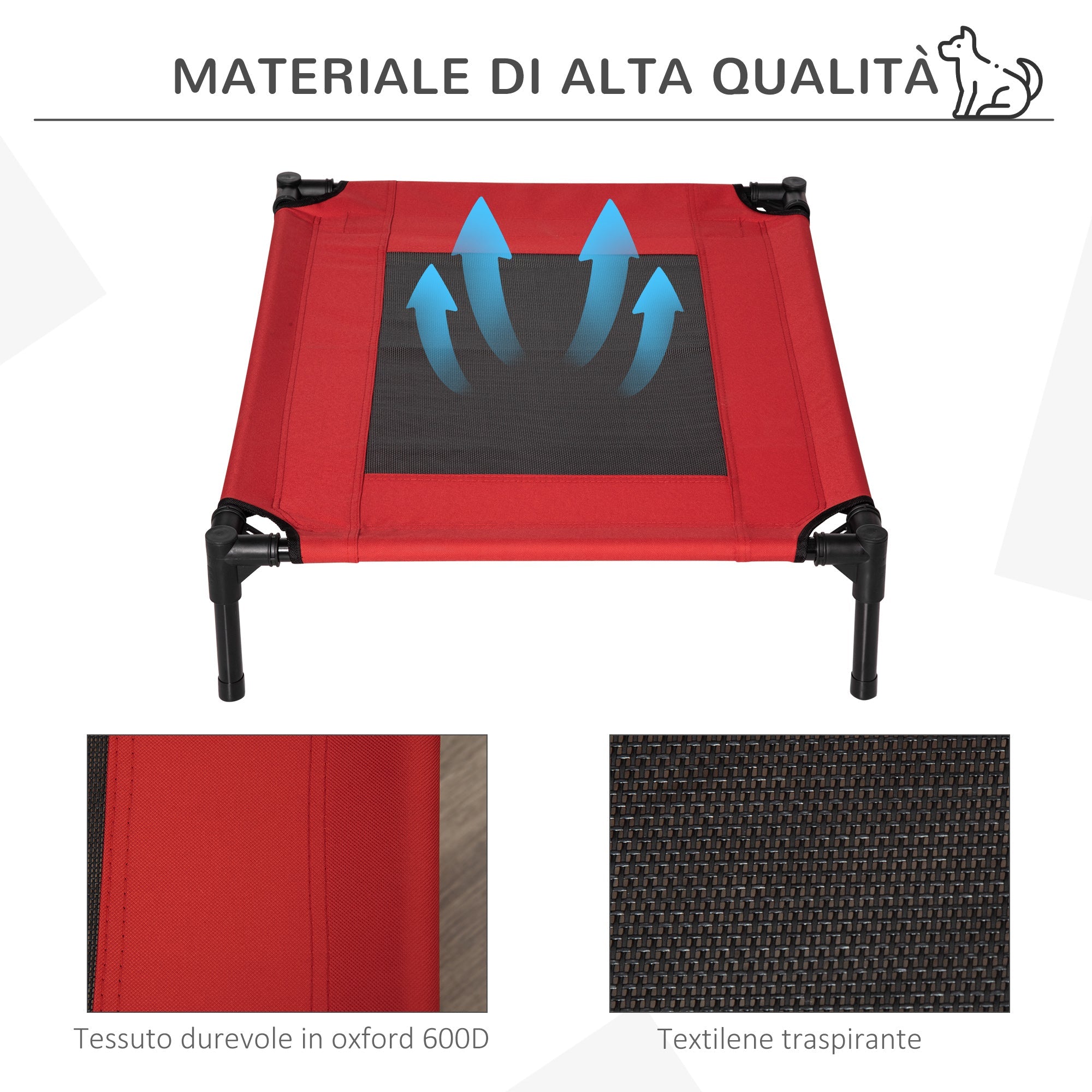 EASYCOMFORT Summer Kennel Bed for Dogs up to 18kg Outdoor and Indoor Pet Bed 76x61x18cm Red