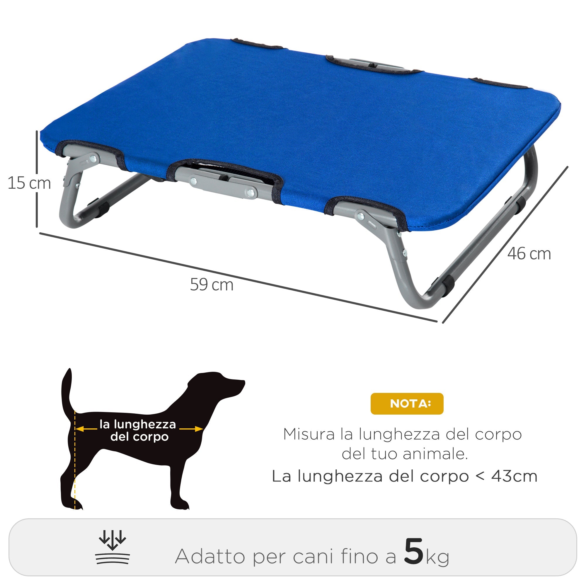 EASYCOMFORT Dog Bed Foldable Raised Bed for Outdoor Indoor 59 × 46 × 15cm