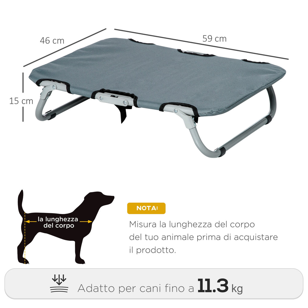 Easycomfort Lettino per Cani Pieghevole in Acciaio e Tessuto Oxford per Interni ed Esterni, 59x46x15 cm, Grigia