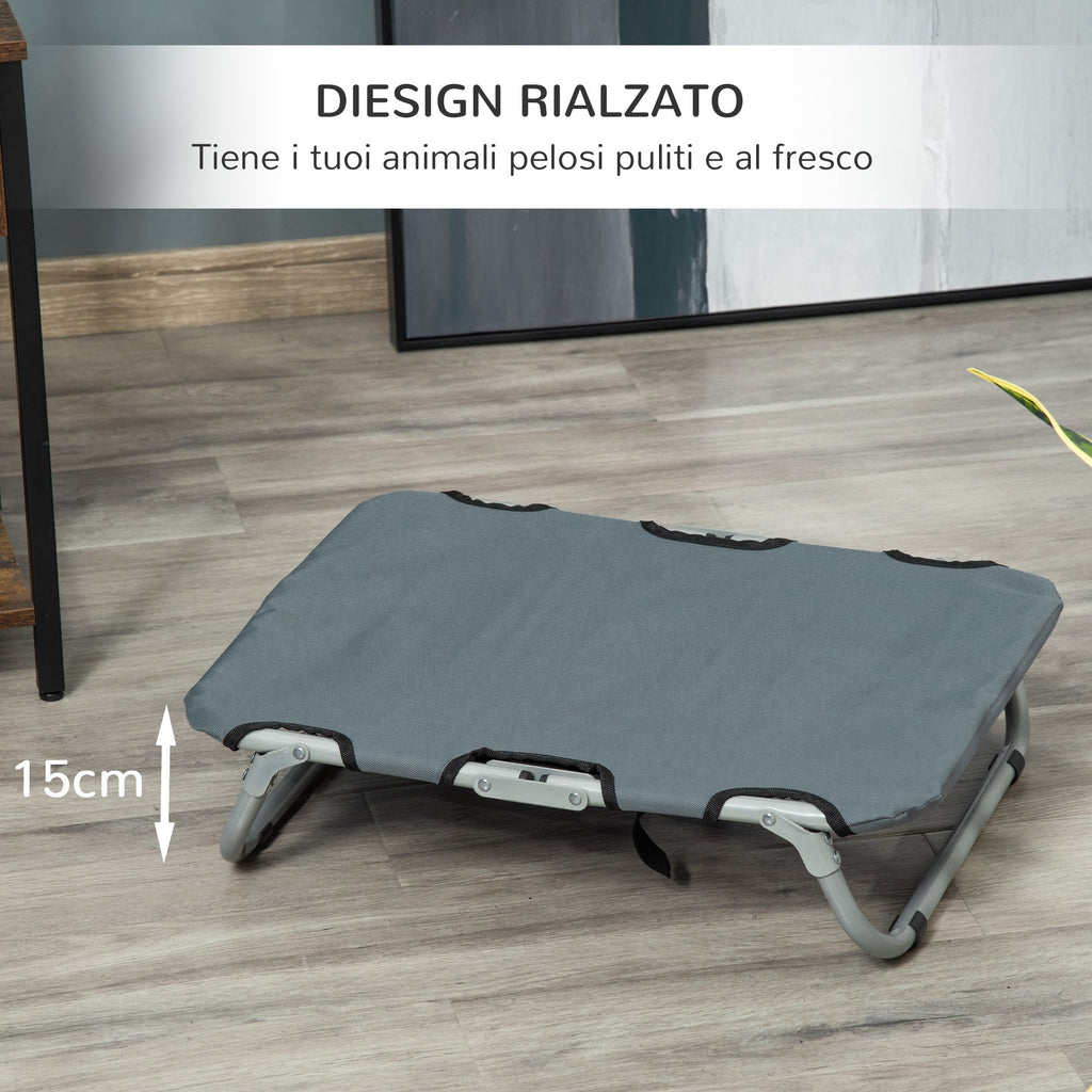 Easycomfort Lettino per Cani Pieghevole in Acciaio e Tessuto Oxford per Interni ed Esterni, 59x46x15 cm, Grigia