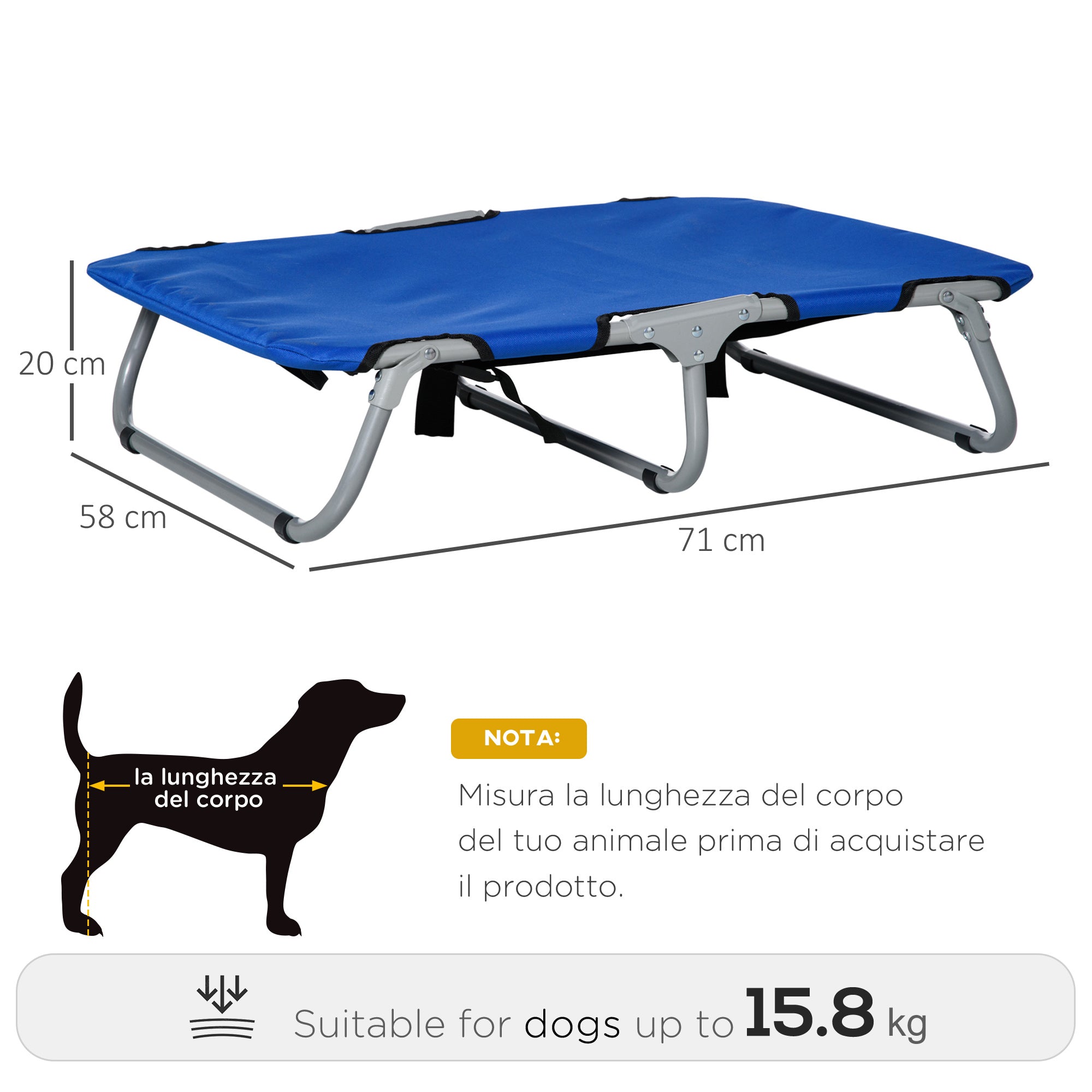 EASYCOMFORT Folding Dog Bed, Raised Bed, Outdoor Indoor 71 × 58 × 20cm