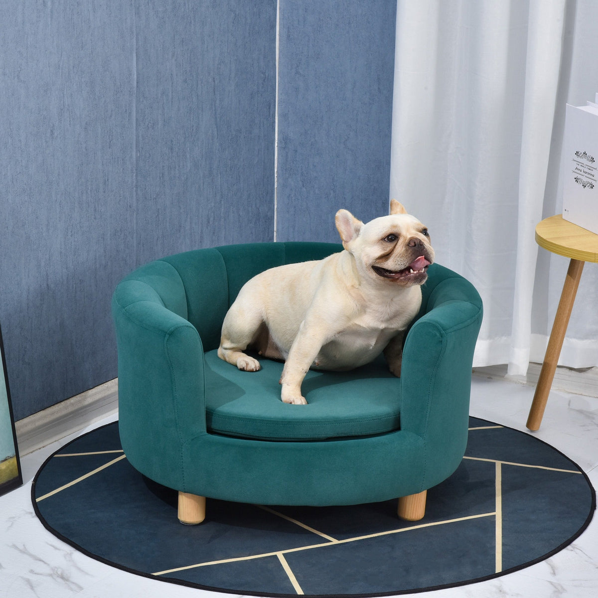 EasyComfort Gepolsterde honden- en kattenbank met rugleuning, 65x64x37 cm, groen