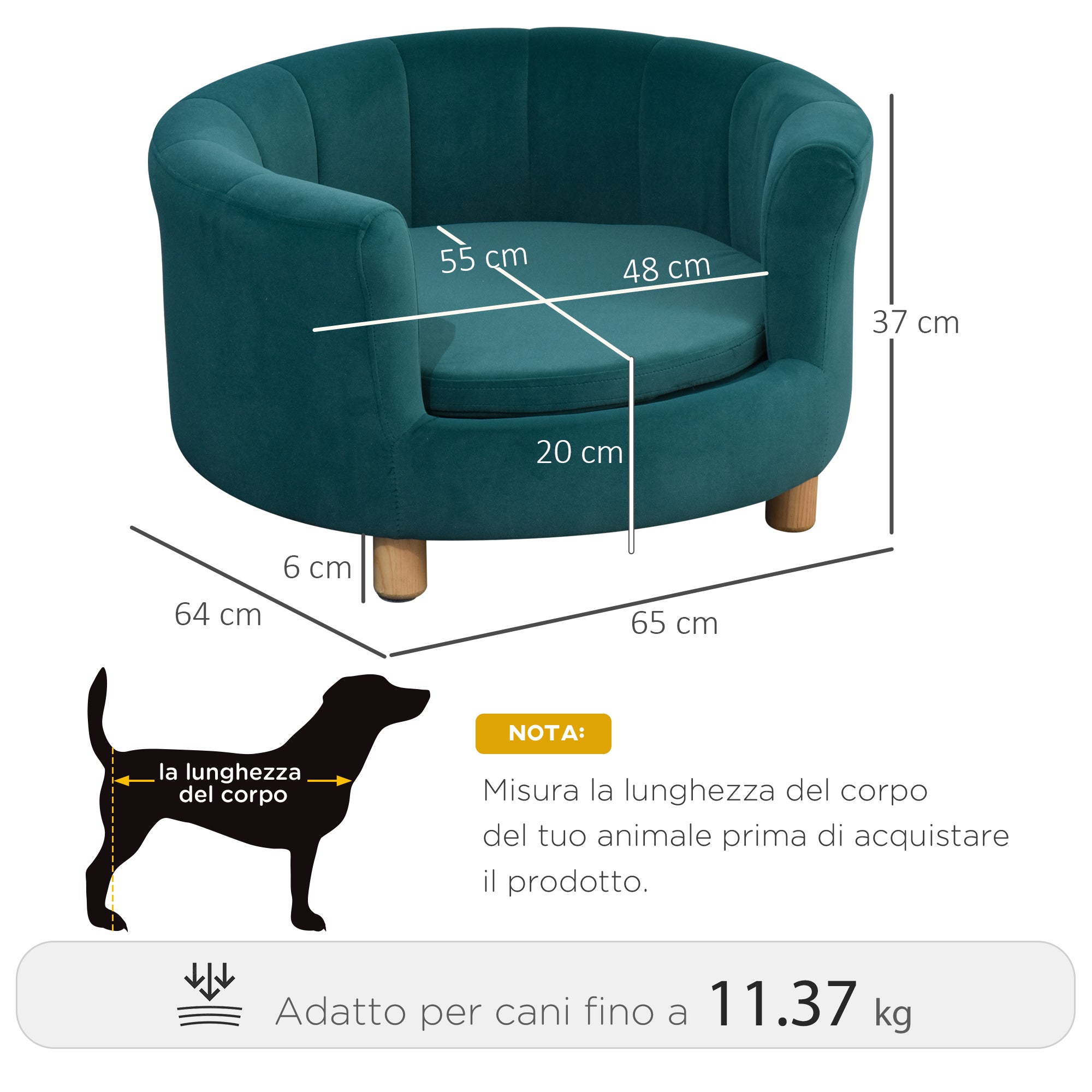 EasyComfort Gepolsterde honden- en kattenbank met rugleuning, 65x64x37 cm, groen
