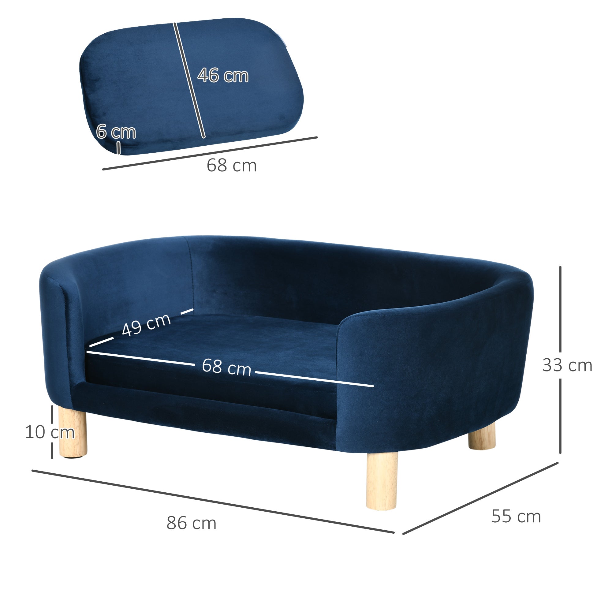 EASYCOMFORT Indoor Dog Kennel, Sofa for Cats or Small and Medium Size Dogs Max. 22.5kg, in Blue Velvet