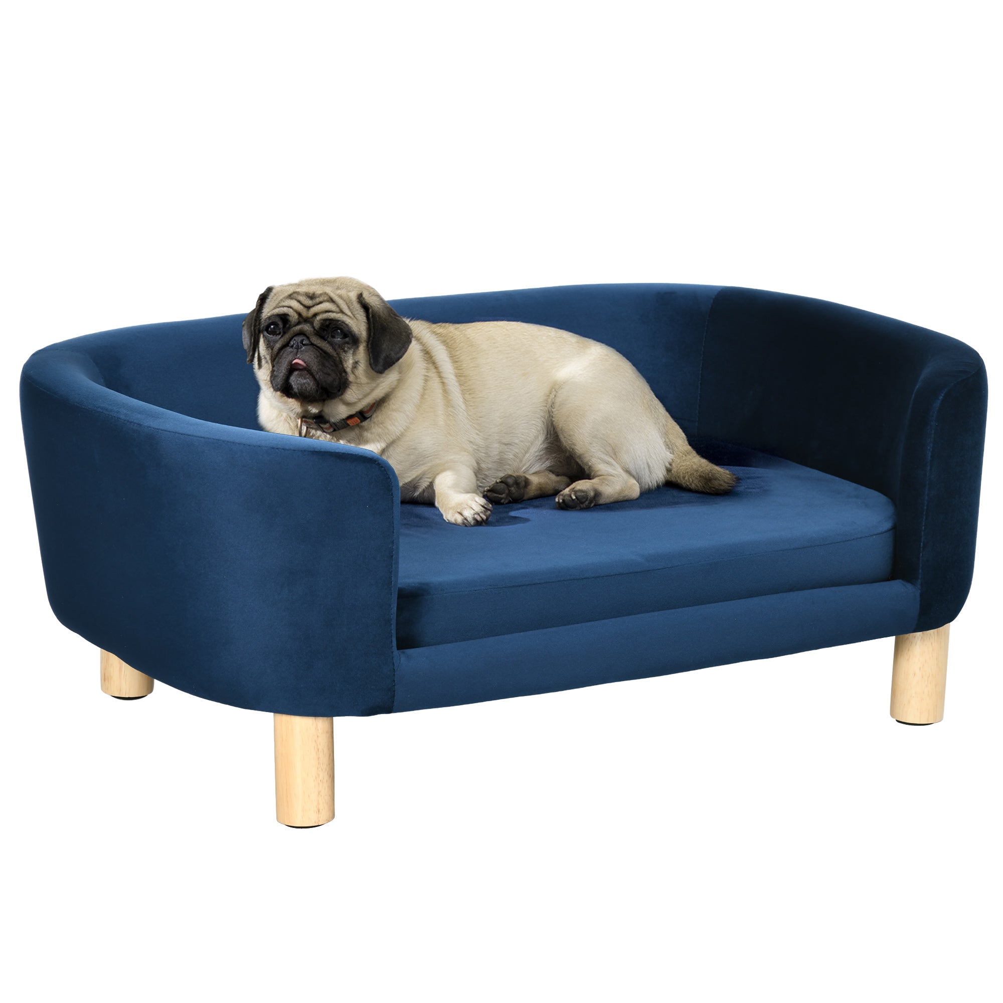 EASYCOMFORT Indoor Dog Kennel, Sofa for Cats or Small and Medium Size Dogs Max. 22.5kg, in Blue Velvet