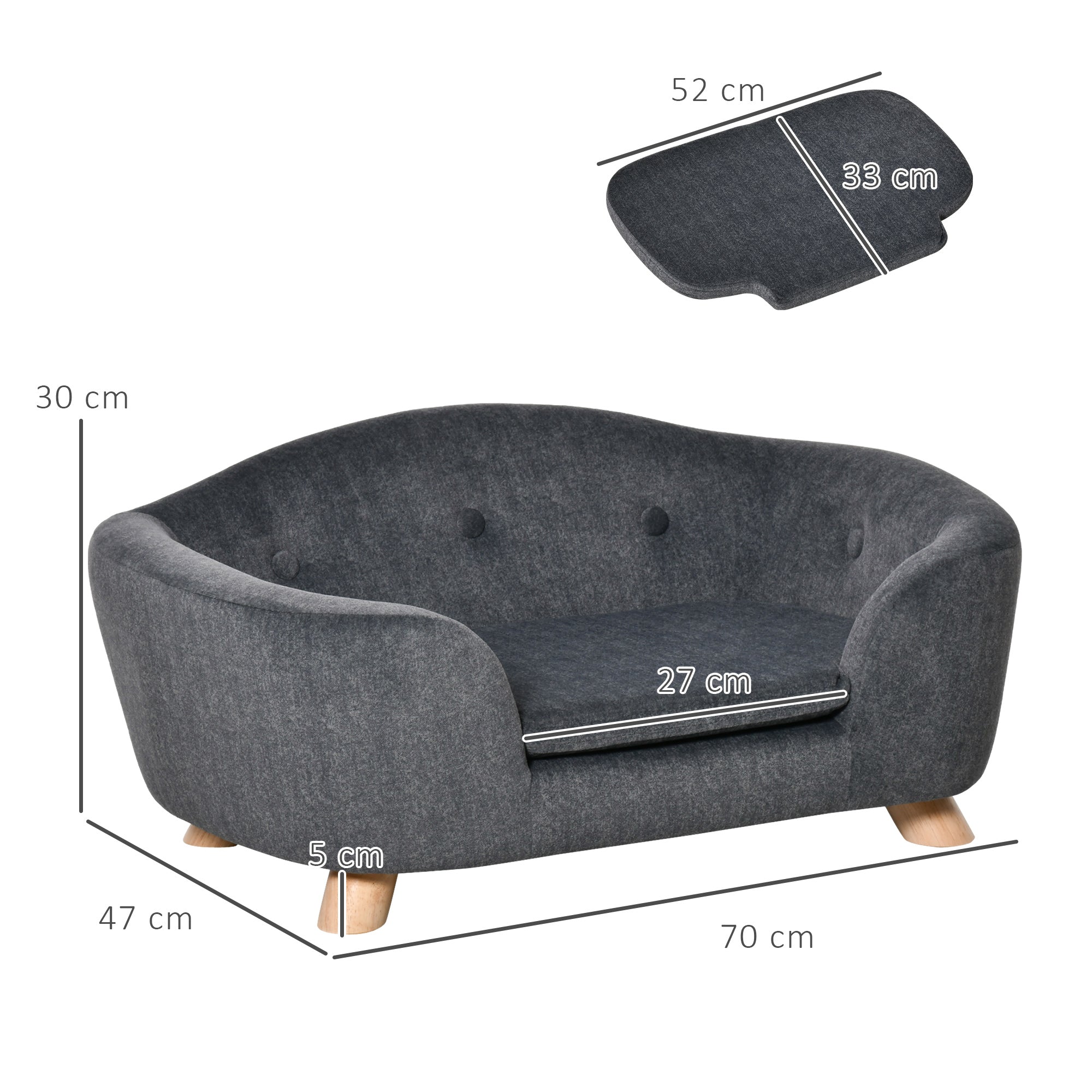 Easycomfort Cuccia per Cani di Taglia Piccola (Max 10kg) with Cuscino Lavabile, 70x47x30cm - Grigio Antracite