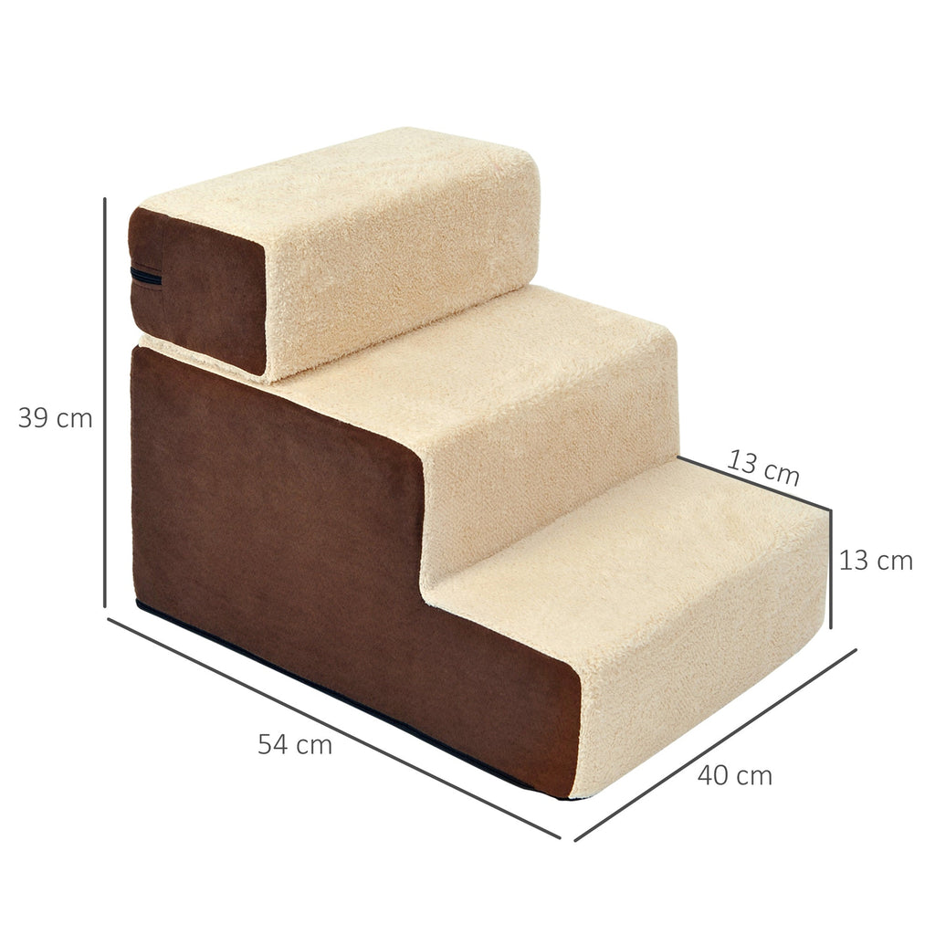 EASYCOMFORT Staircase for Dogs and Puppies with 3 Removable and Non-Slip Steps, Beige and Brown, 54x40x39cm