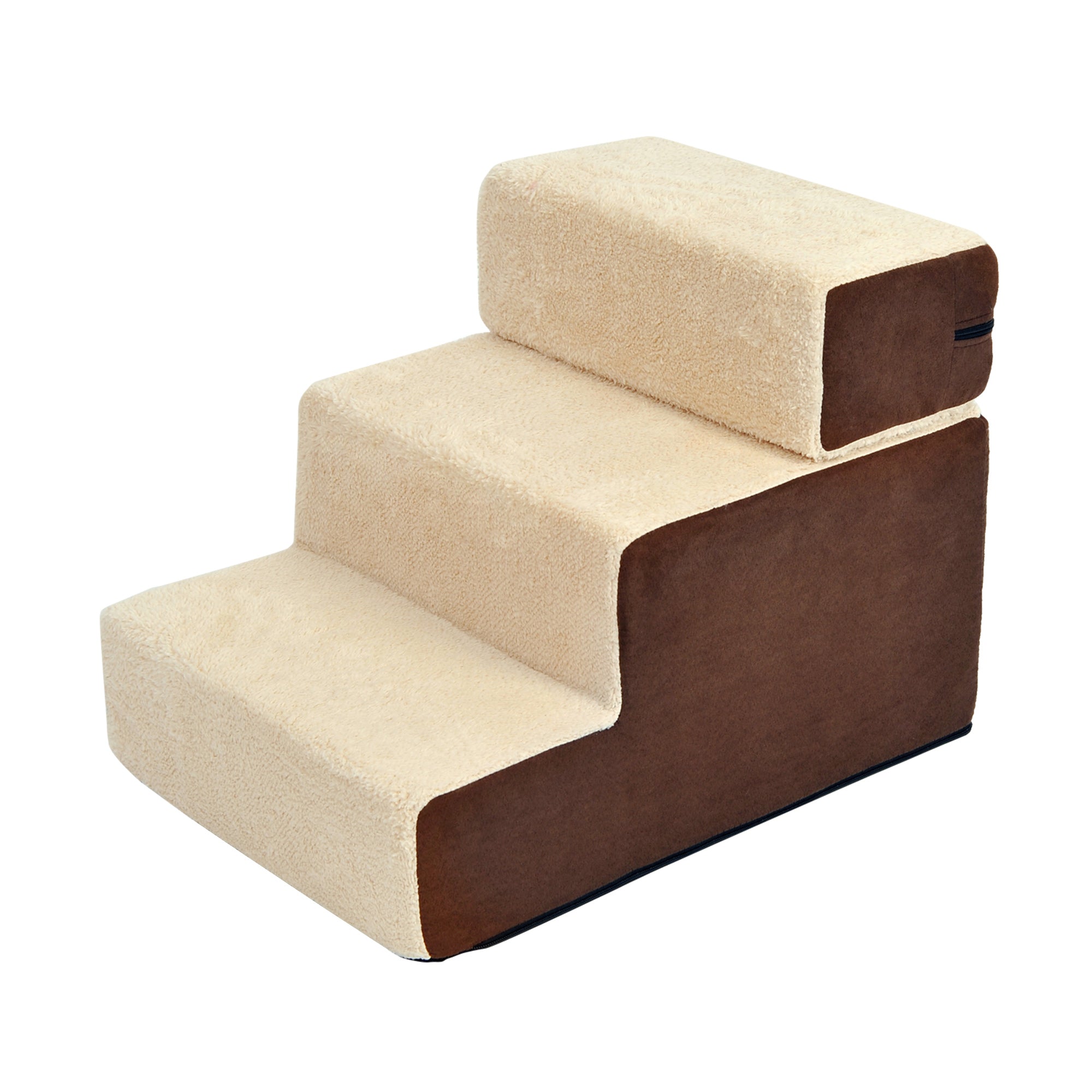 EASYCOMFORT Staircase for Dogs and Puppies with 3 Removable and Non-Slip Steps, Beige and Brown, 54x40x39cm