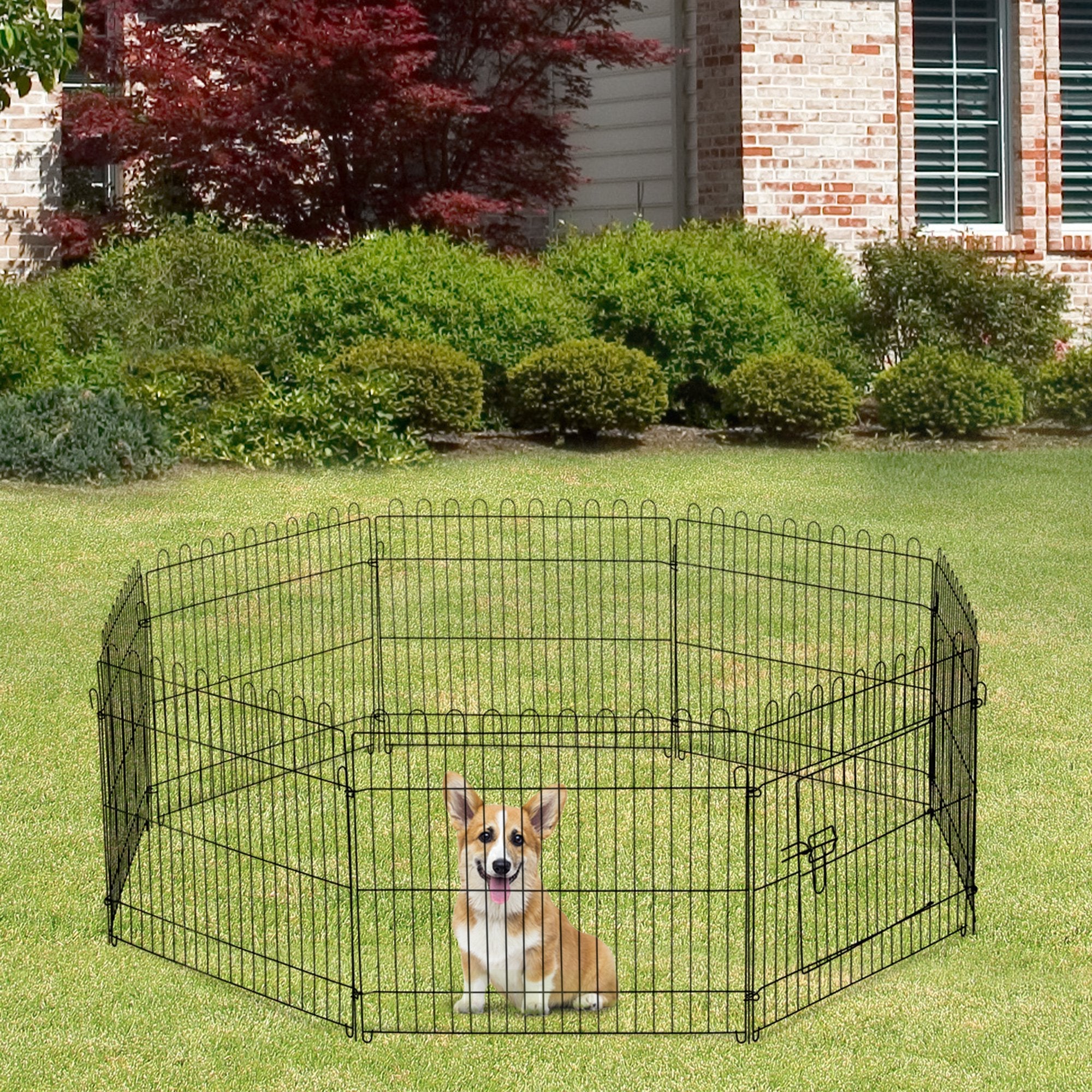 EASYCOMFORT Fence for Cats Dogs Puppies Steel Animal Cage Φ180 x 61cm Black