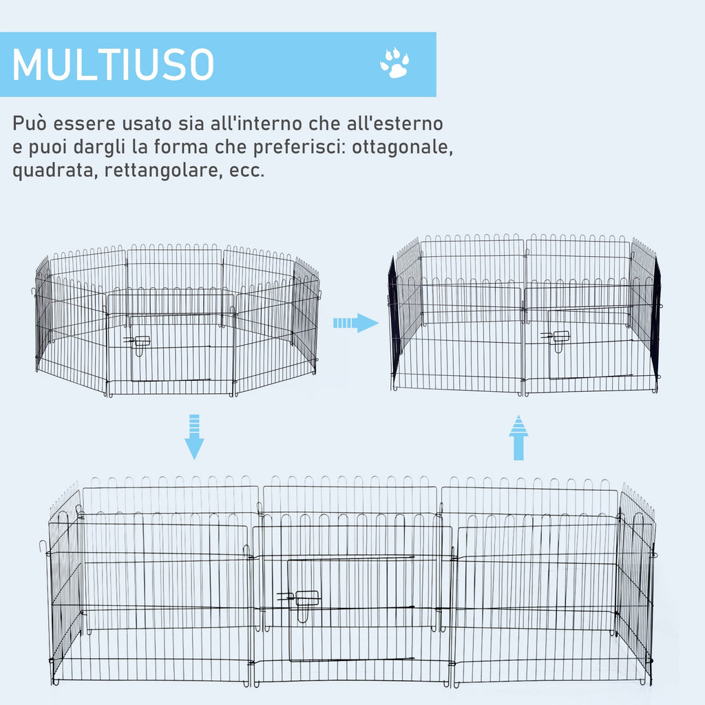 EASYCOMFORT Fence for Cats Dogs Puppies Steel Animal Cage Φ180 x 61cm Black
