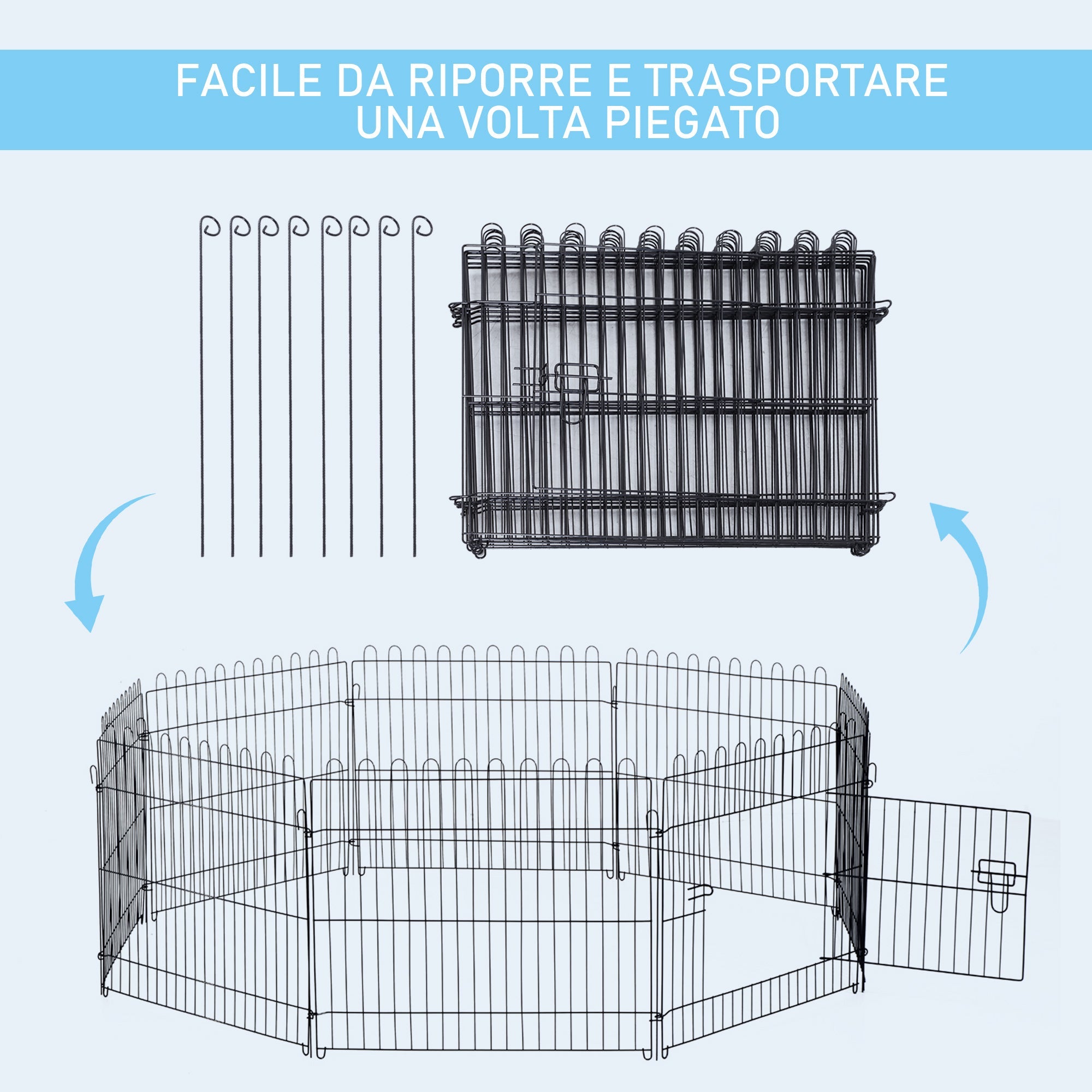 EASYCOMFORT Fence for Cats Dogs Puppies Steel Animal Cage Φ180 x 61cm Black