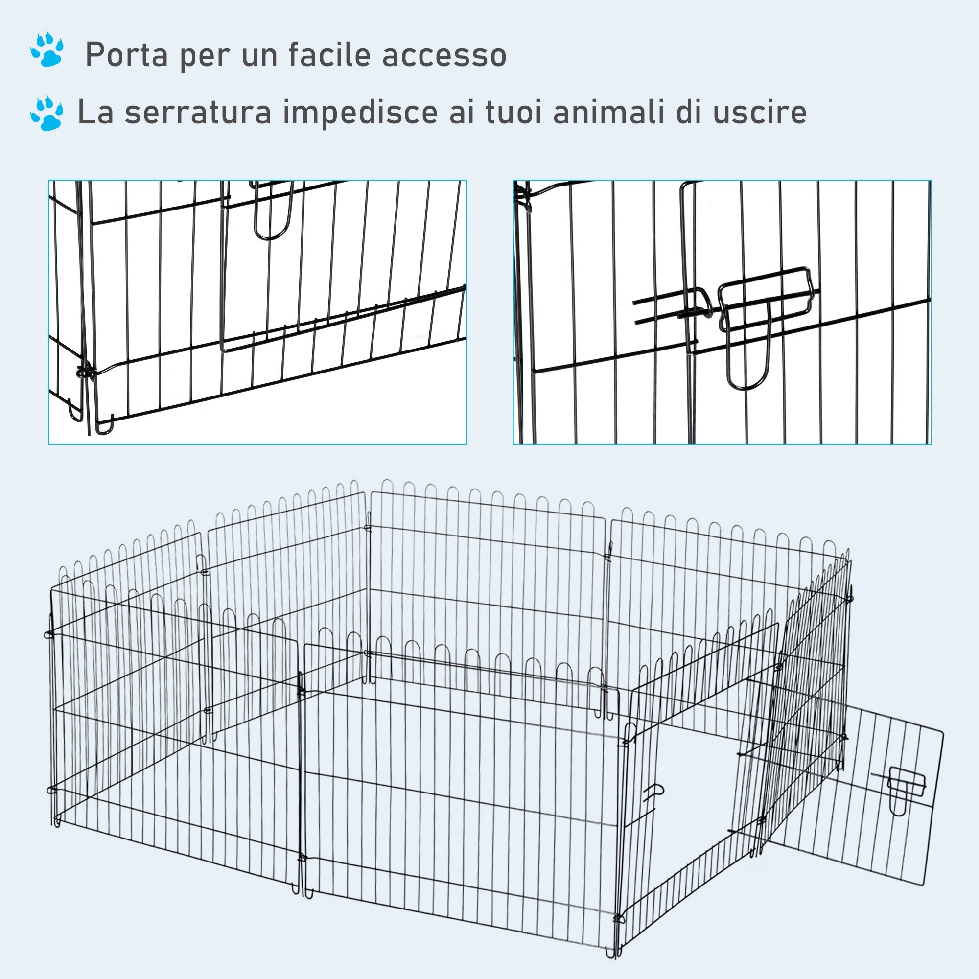EASYCOMFORT Fence for Cats Dogs Puppies Steel Animal Cage Φ180 x 61cm Black