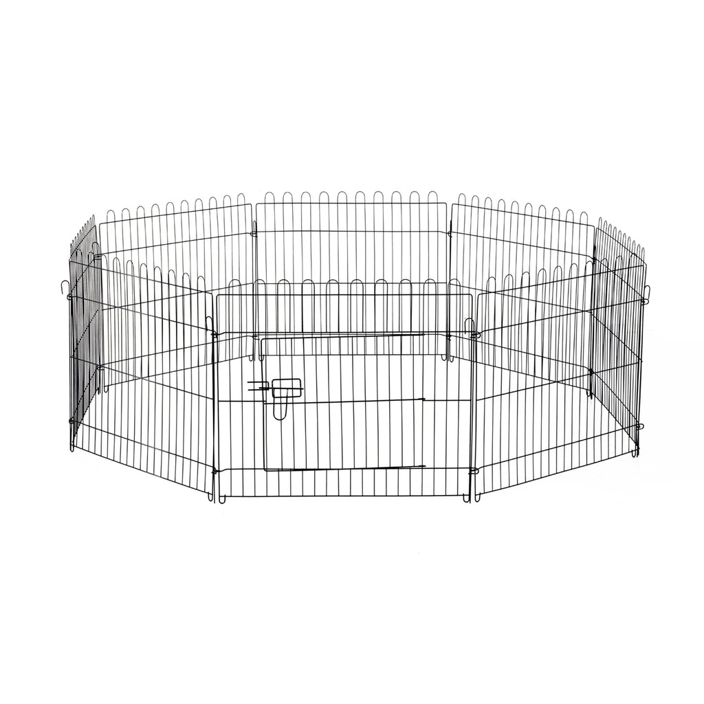 EASYCOMFORT Fence for Cats Dogs Puppies Steel Animal Cage Φ180 x 61cm Black