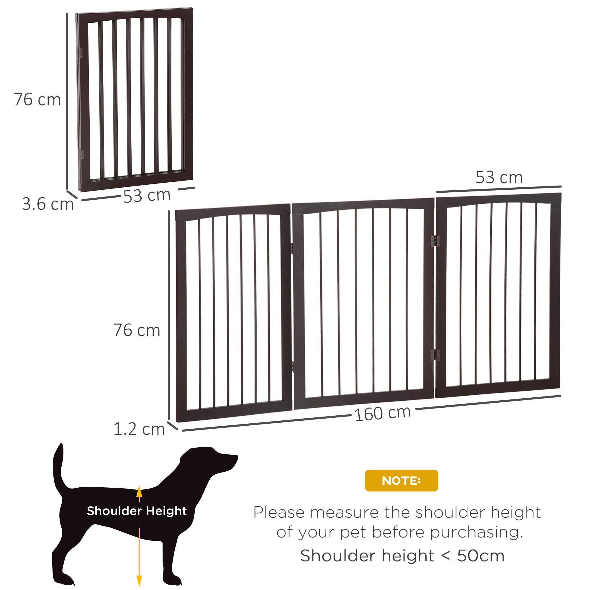 EASYCOMFORT Portable 3-Section Pet Gate for Dogs and Pets Folding Safety Divider, 160x1.2x76 cm, Brown