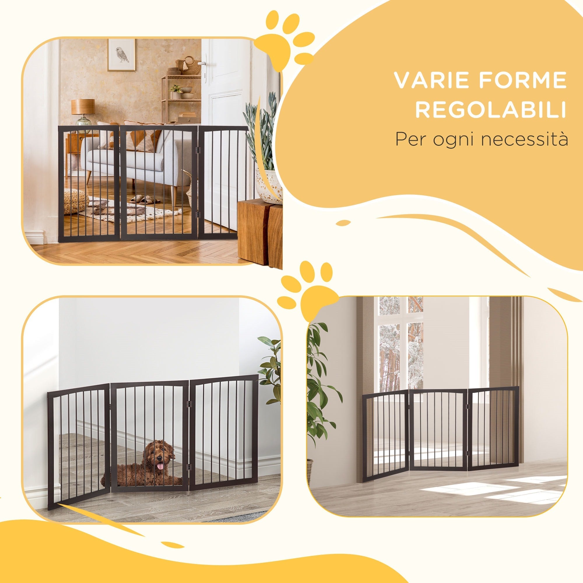 EASYCOMFORT Portable 3-Section Pet Gate for Dogs and Pets Folding Safety Divider, 160x1.2x76 cm, Brown