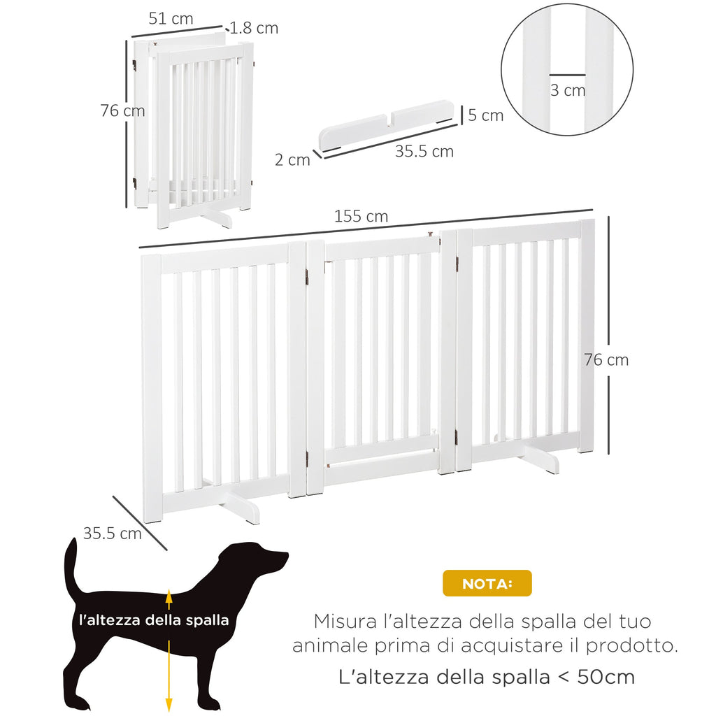 EASYCOMFORT 3-Panel Folding Dog Gate, Central Door with Lock, MDF Structure, 155x76cm White