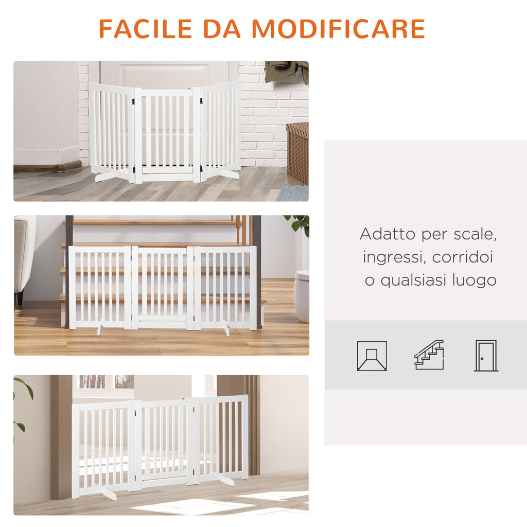 EASYCOMFORT 3-Panel Folding Dog Gate, Central Door with Lock, MDF Structure, 155x76cm White