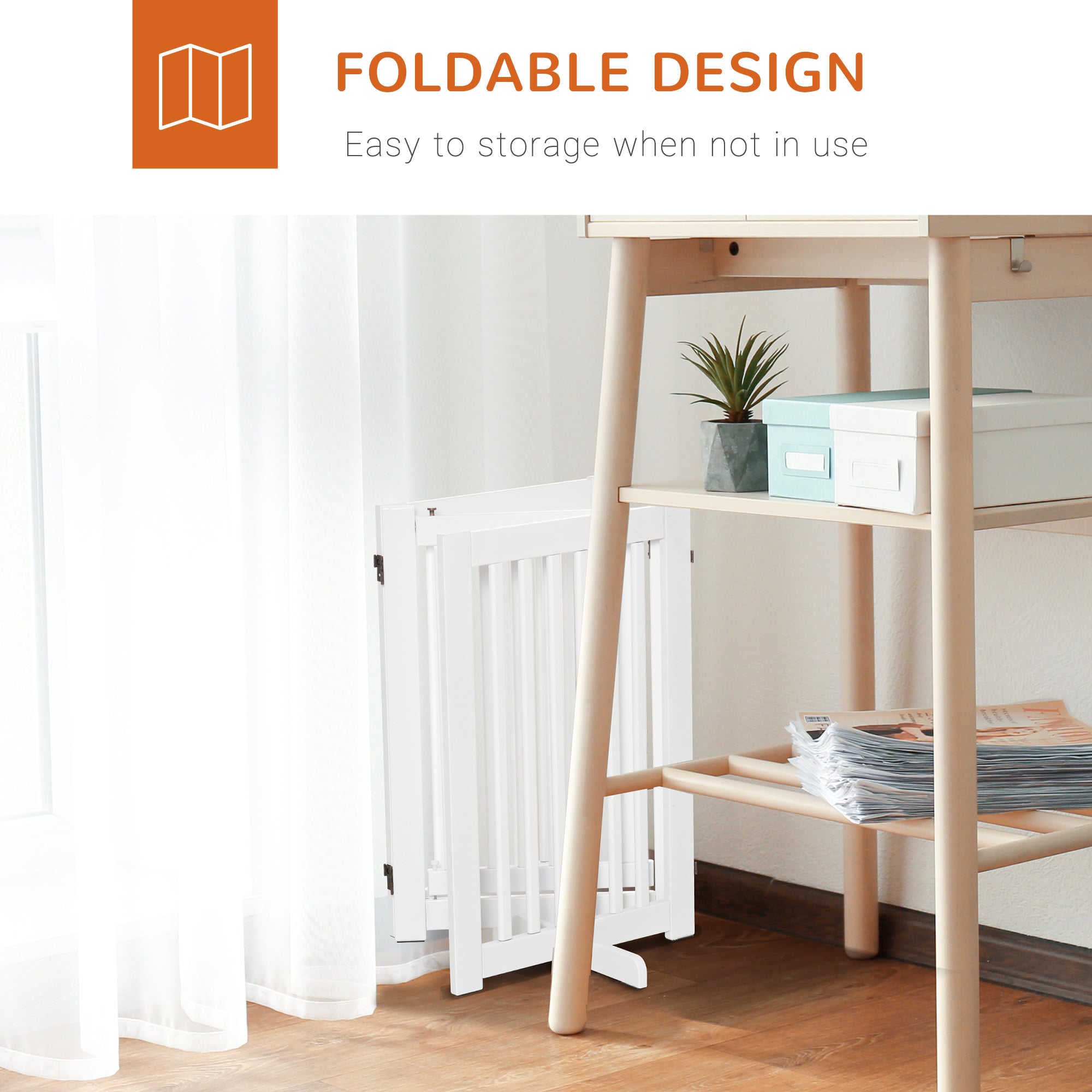 EASYCOMFORT 3-Panel Folding Dog Gate, Central Door with Lock, MDF Structure, 155x76cm White