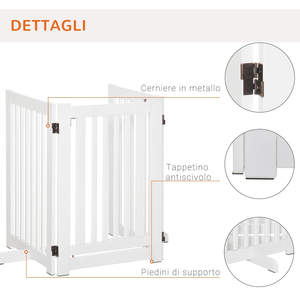 EASYCOMFORT 3-Panel Folding Dog Gate, Central Door with Lock, MDF Structure, 155x76cm White