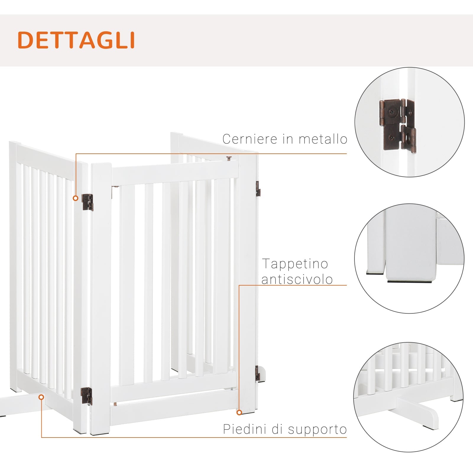 EASYCOMFORT 3-Panel Folding Dog Gate, Central Door with Lock, MDF Structure, 155x76cm White