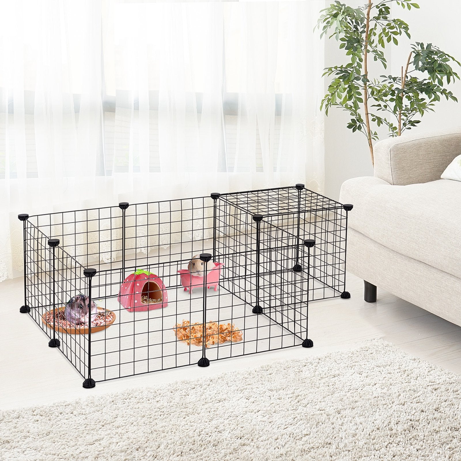 EASYCOMFORT Modular Playpen for Puppies and Small Animals in Metal and PP, 12 Panels of 35x35 cm Black