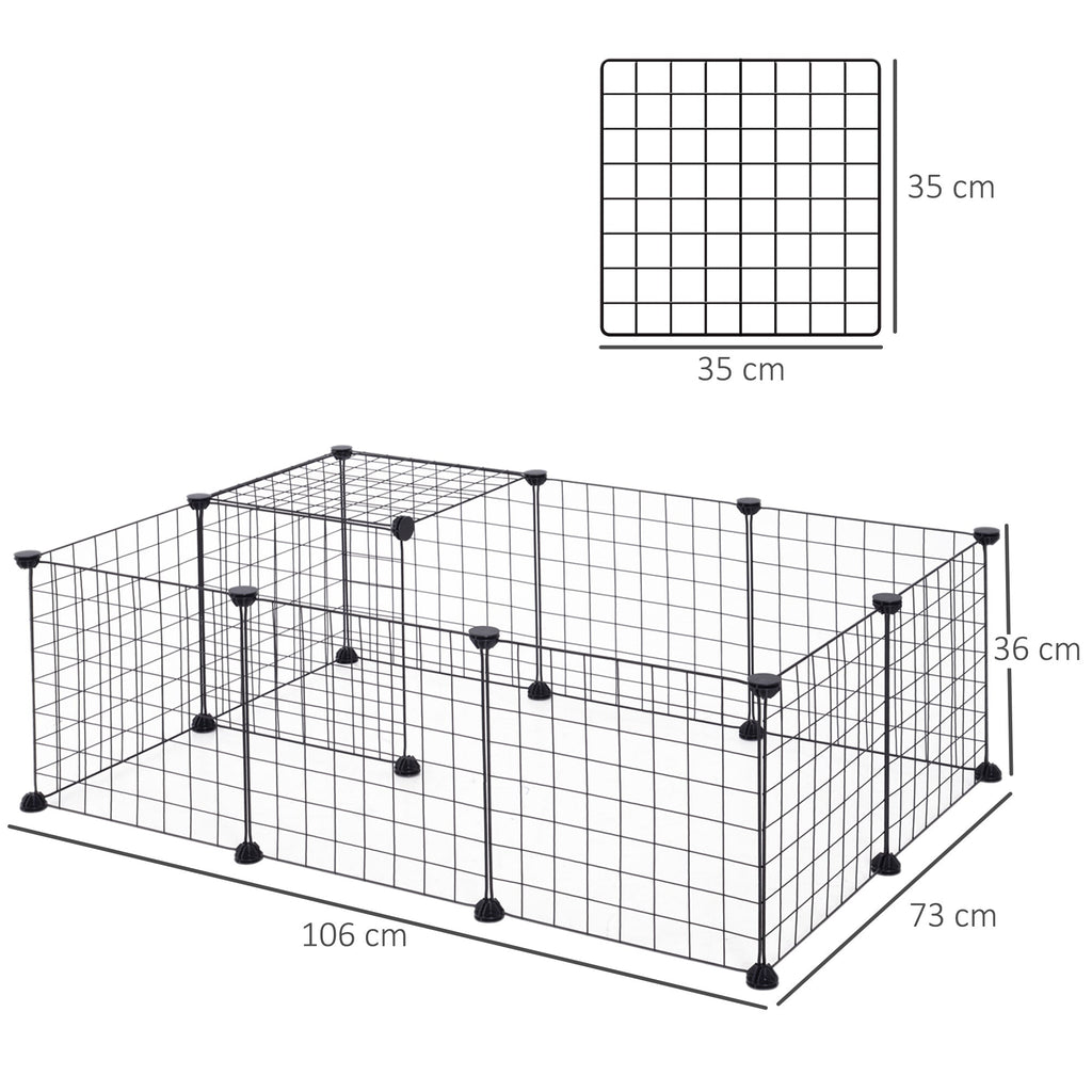 EASYCOMFORT Modular Playpen for Puppies and Small Animals in Metal and PP, 12 Panels of 35x35 cm Black