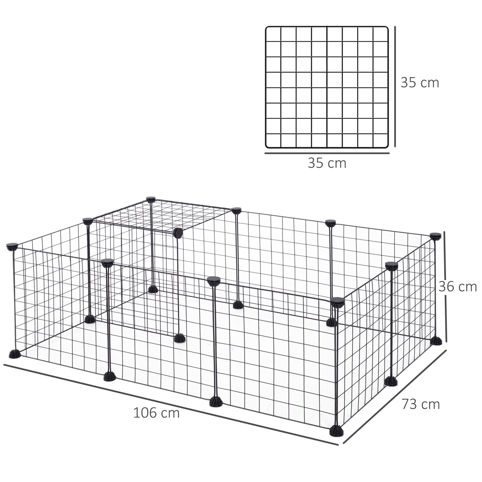 EASYCOMFORT Modular Playpen for Puppies and Small Animals in Metal and PP, 12 Panels of 35x35 cm Black