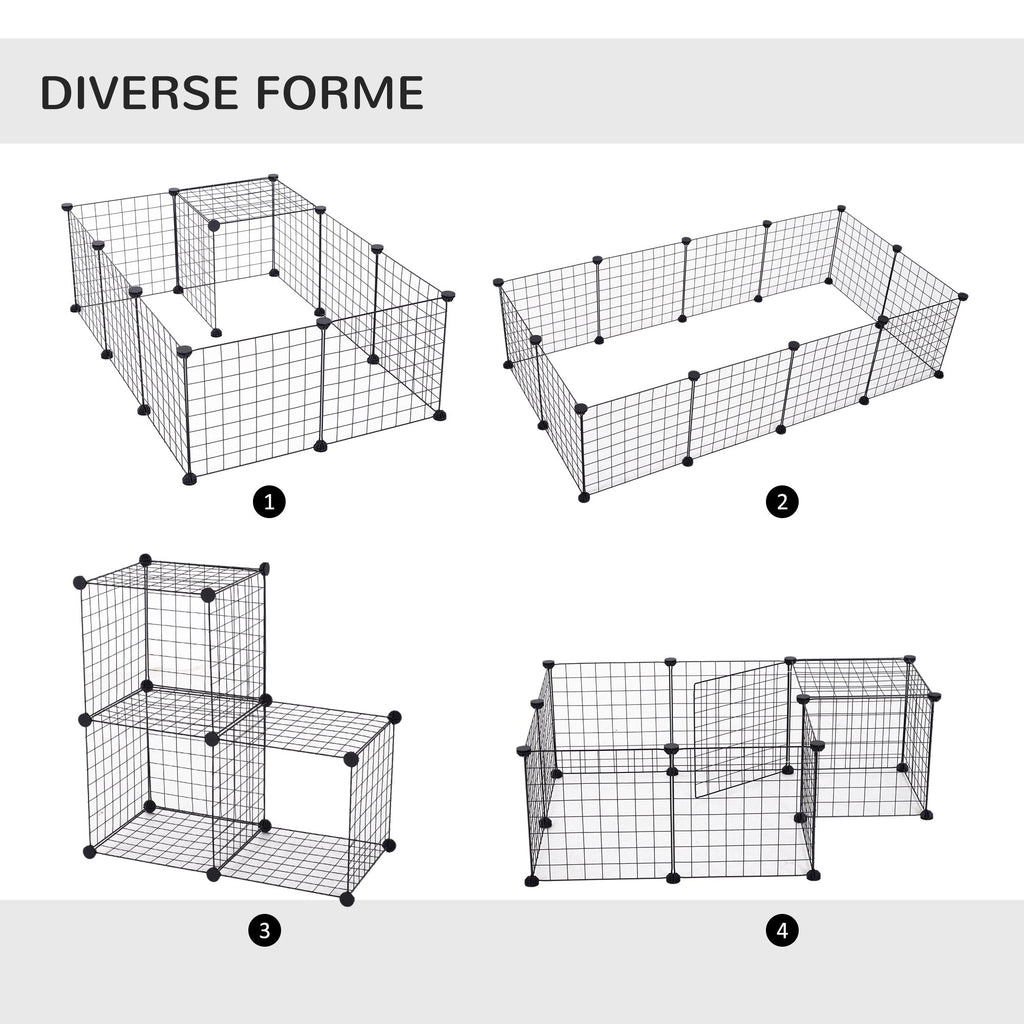 EASYCOMFORT Modular Playpen for Puppies and Small Animals in Metal and PP, 12 Panels of 35x35 cm Black