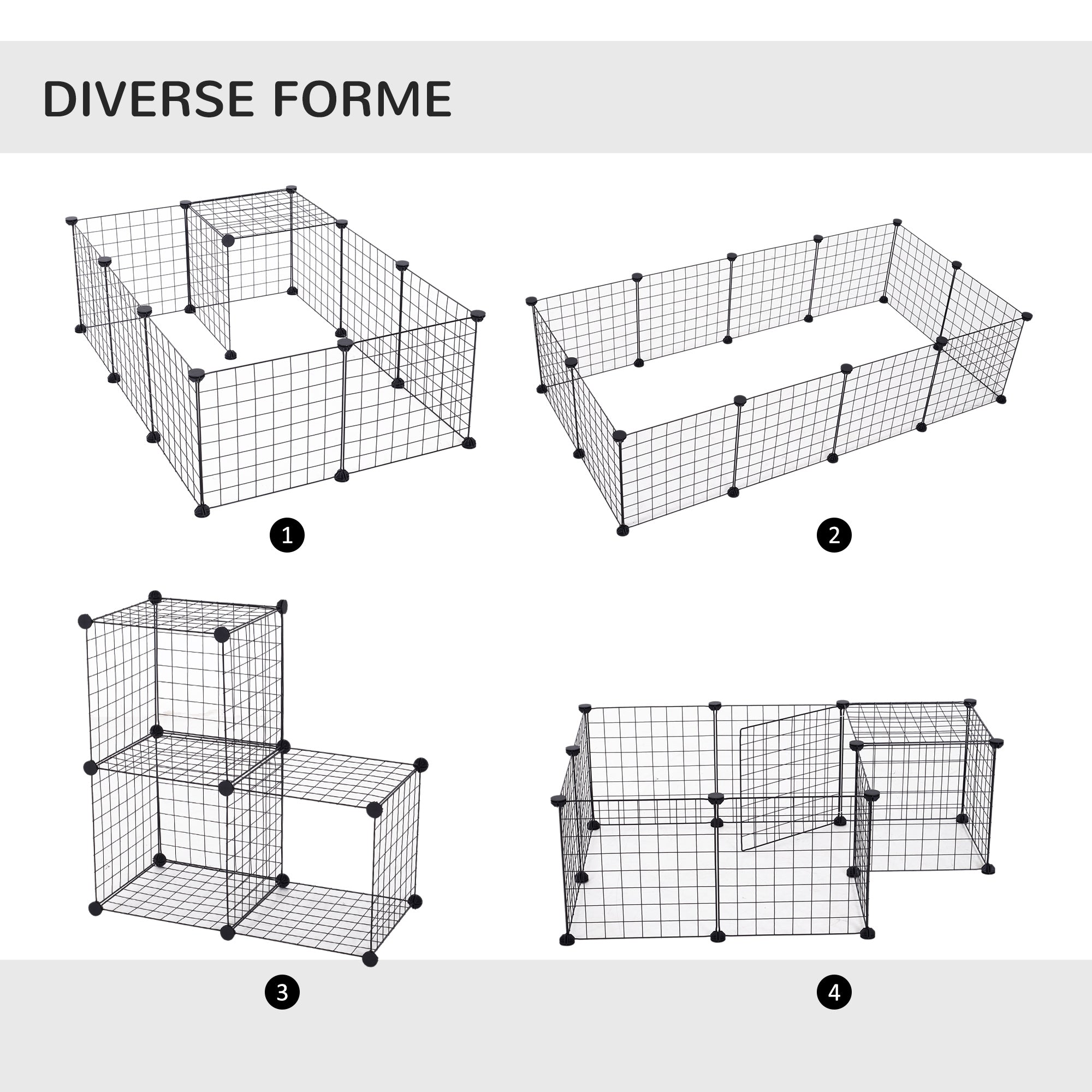 EASYCOMFORT Modular Playpen for Puppies and Small Animals in Metal and PP, 12 Panels of 35x35 cm Black