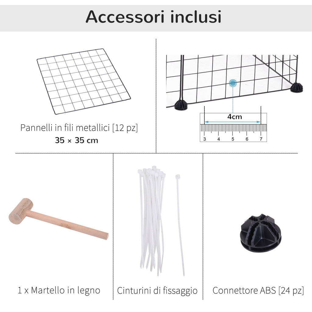EASYCOMFORT Modular Playpen for Puppies and Small Animals in Metal and PP, 12 Panels of 35x35 cm Black