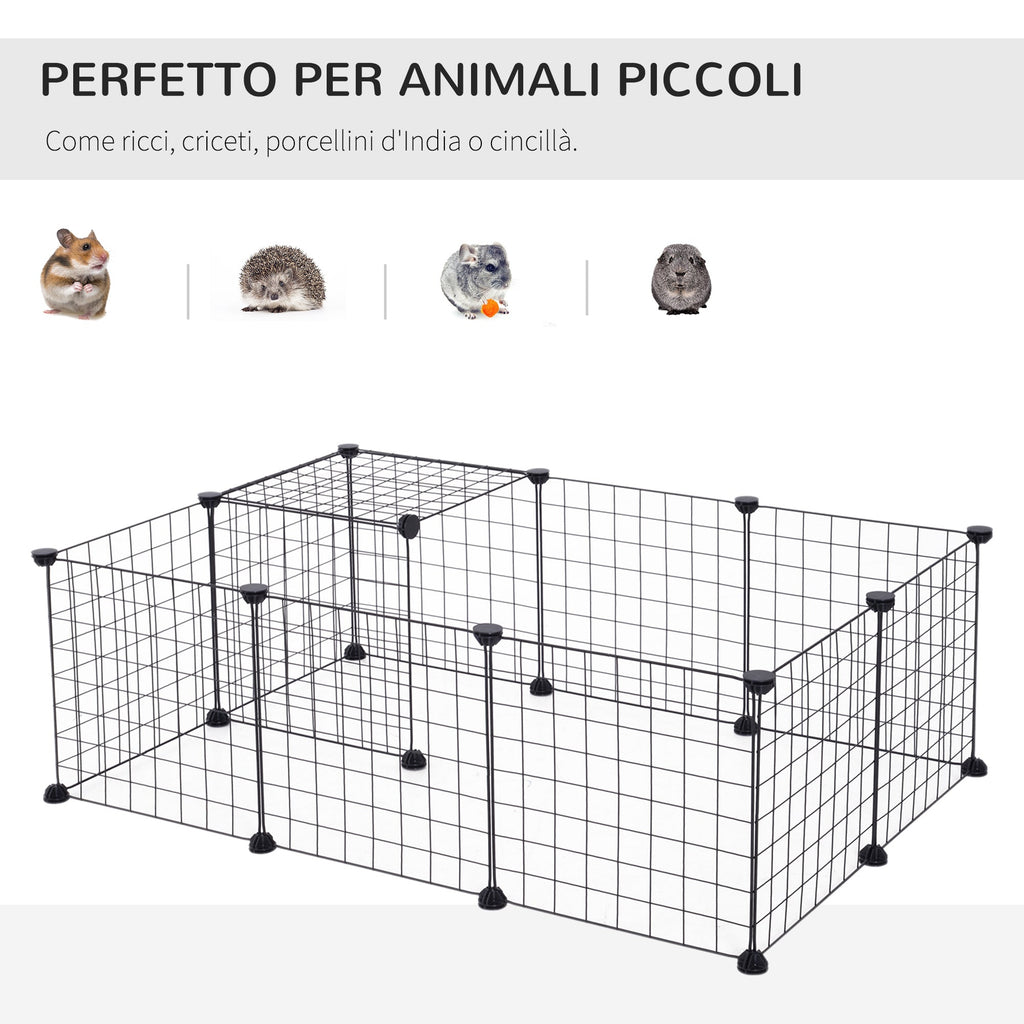 EASYCOMFORT Modular Playpen for Puppies and Small Animals in Metal and PP, 12 Panels of 35x35 cm Black
