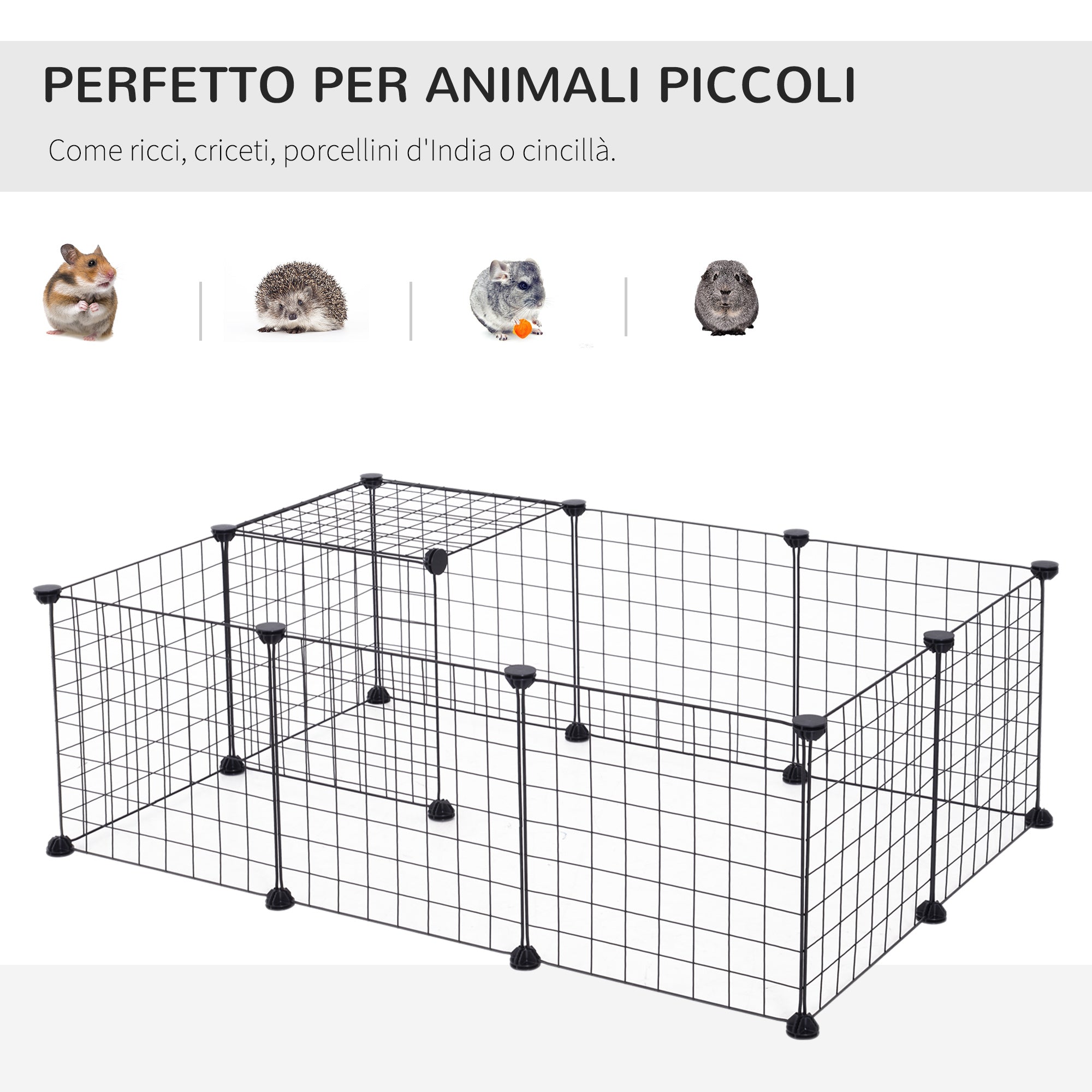 EASYCOMFORT Modular Playpen for Puppies and Small Animals in Metal and PP, 12 Panels of 35x35 cm Black