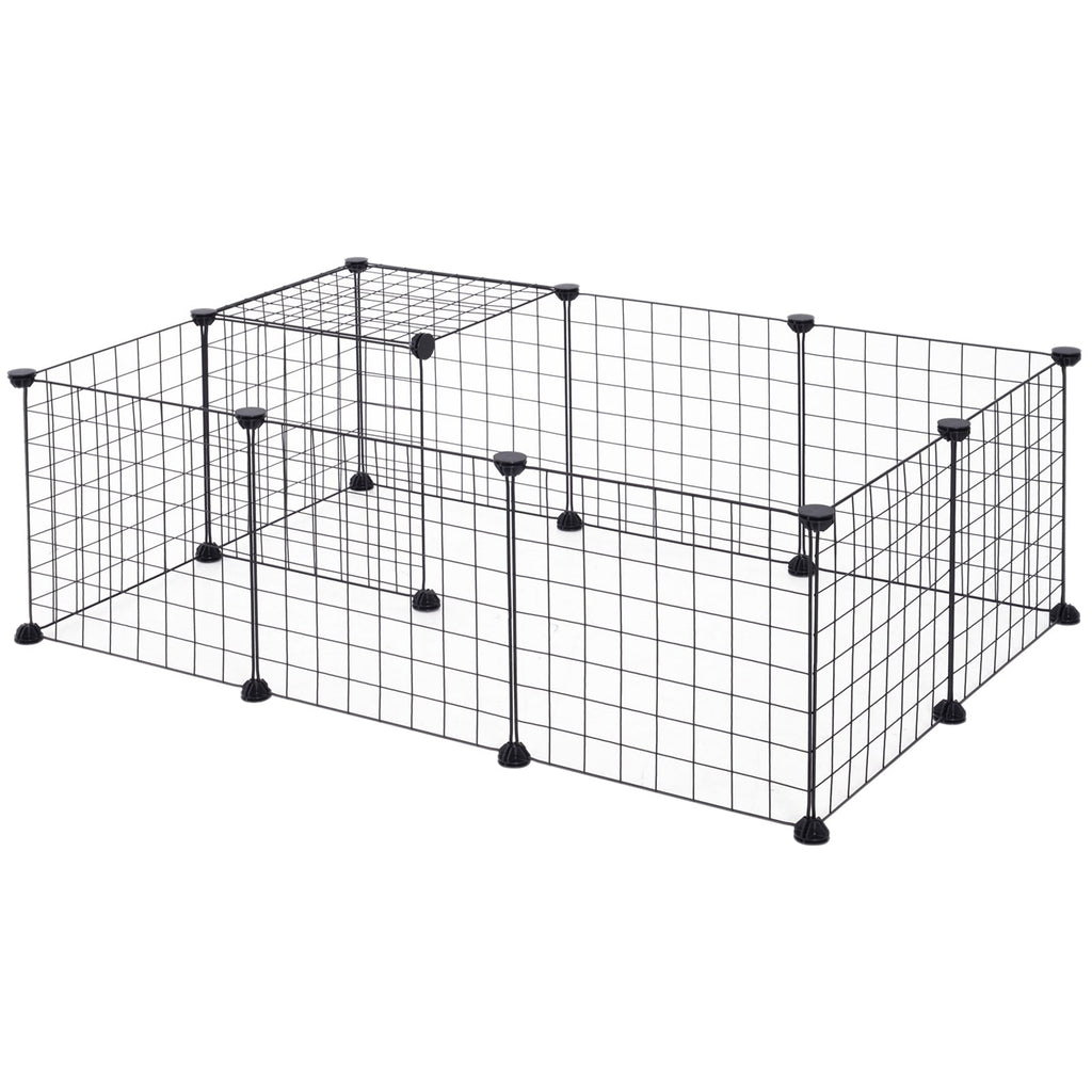EASYCOMFORT Modular Playpen for Puppies and Small Animals in Metal and PP, 12 Panels of 35x35 cm Black