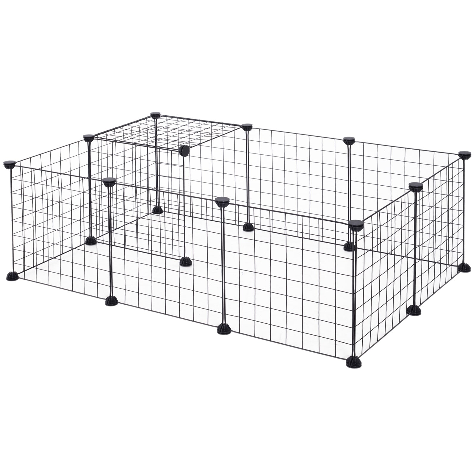 EASYCOMFORT Modular Playpen for Puppies and Small Animals in Metal and PP, 12 Panels of 35x35 cm Black